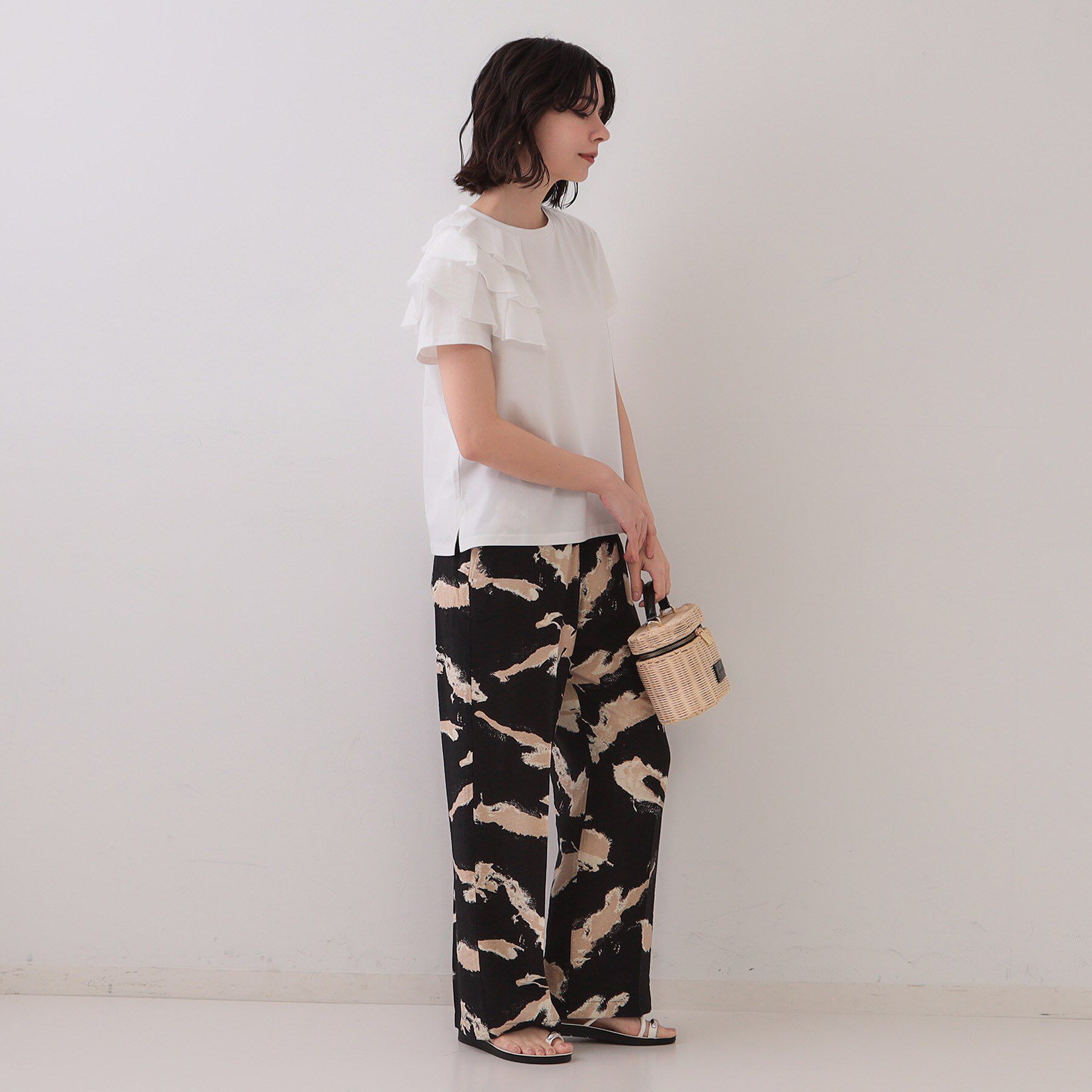 OPAQUE.CLIP「ショルダーフリルドッキングカットソー【UV/接触冷感/洗濯機洗い可】」|Tシャツ・カットソー|