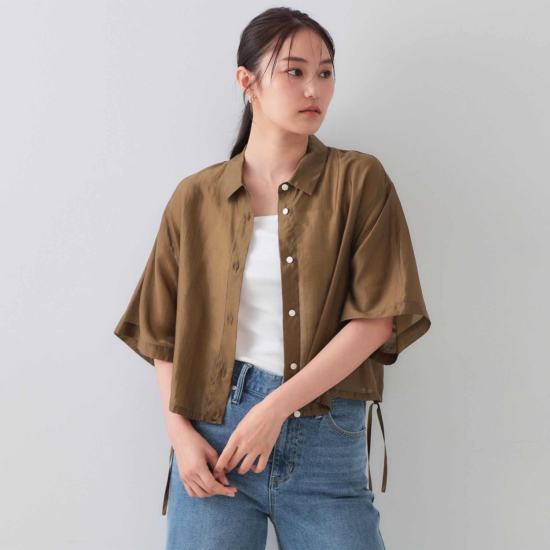 OPAQUE.CLIP「裾ドロストシアーショートシャツ【洗濯機洗い可】」|シャツ・ブラウス|
