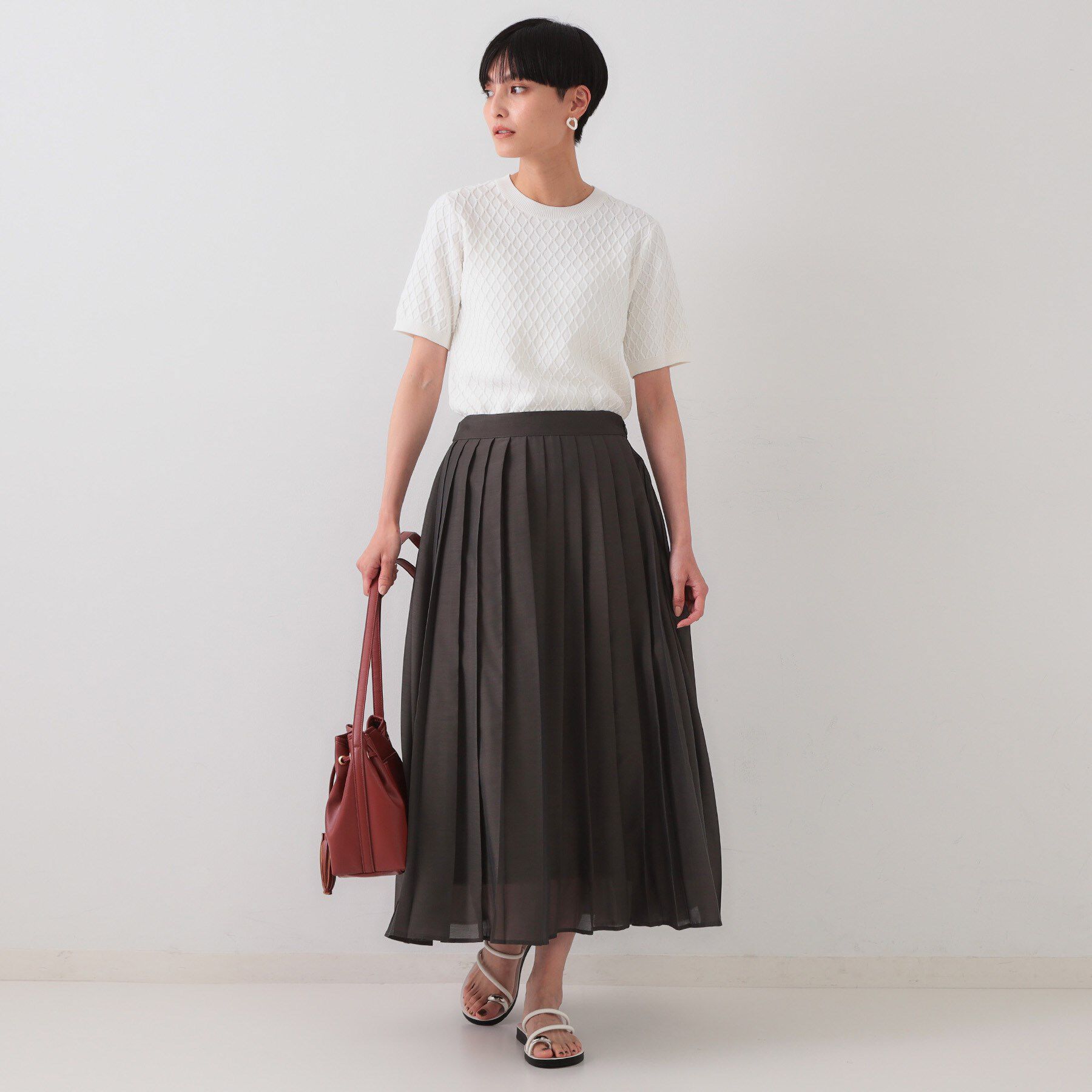 OPAQUE.CLIP「柄編みハーフスリーブニット【洗濯機洗い可】」|ニット・セーター|