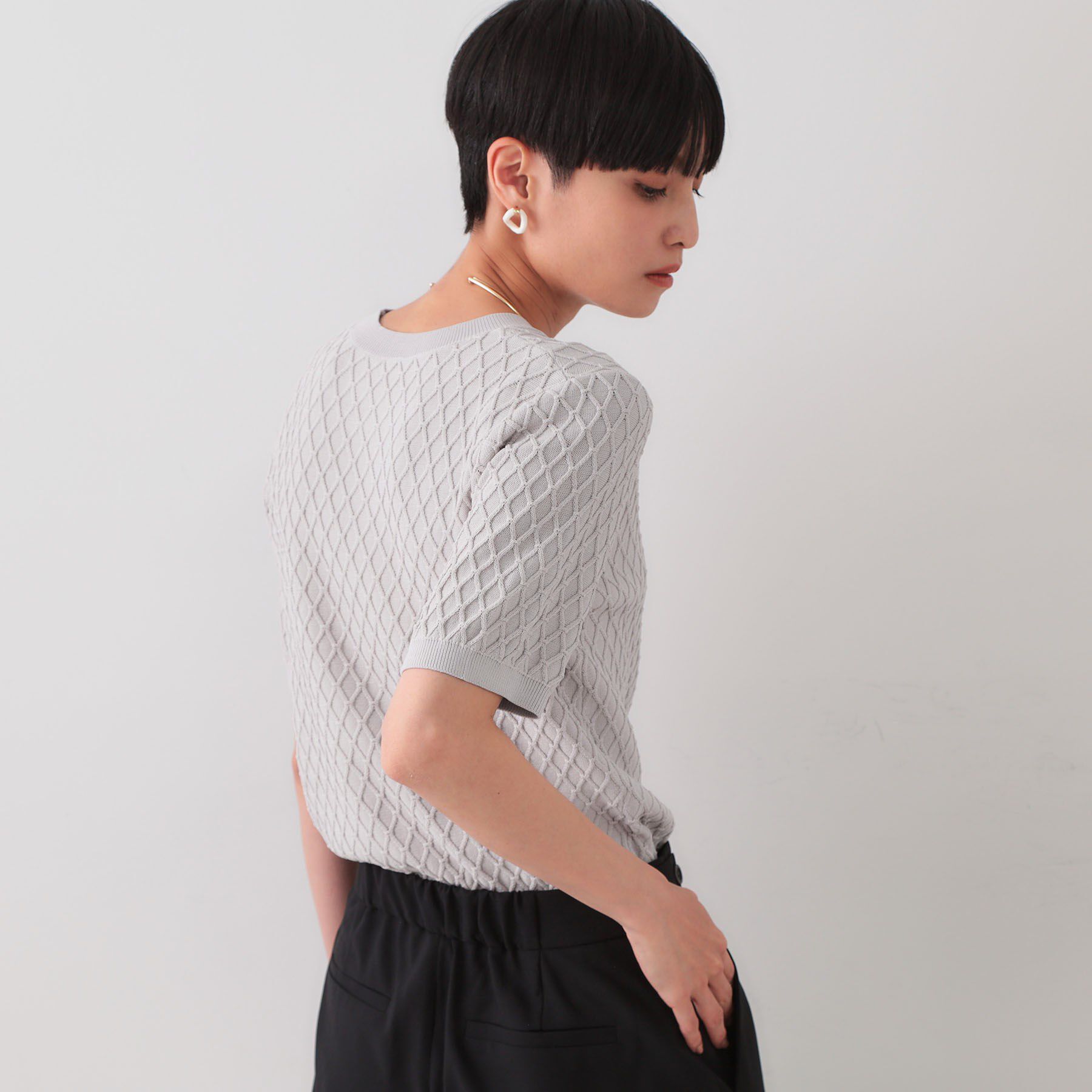 OPAQUE.CLIP「柄編みハーフスリーブニット【洗濯機洗い可】」|ニット・セーター|