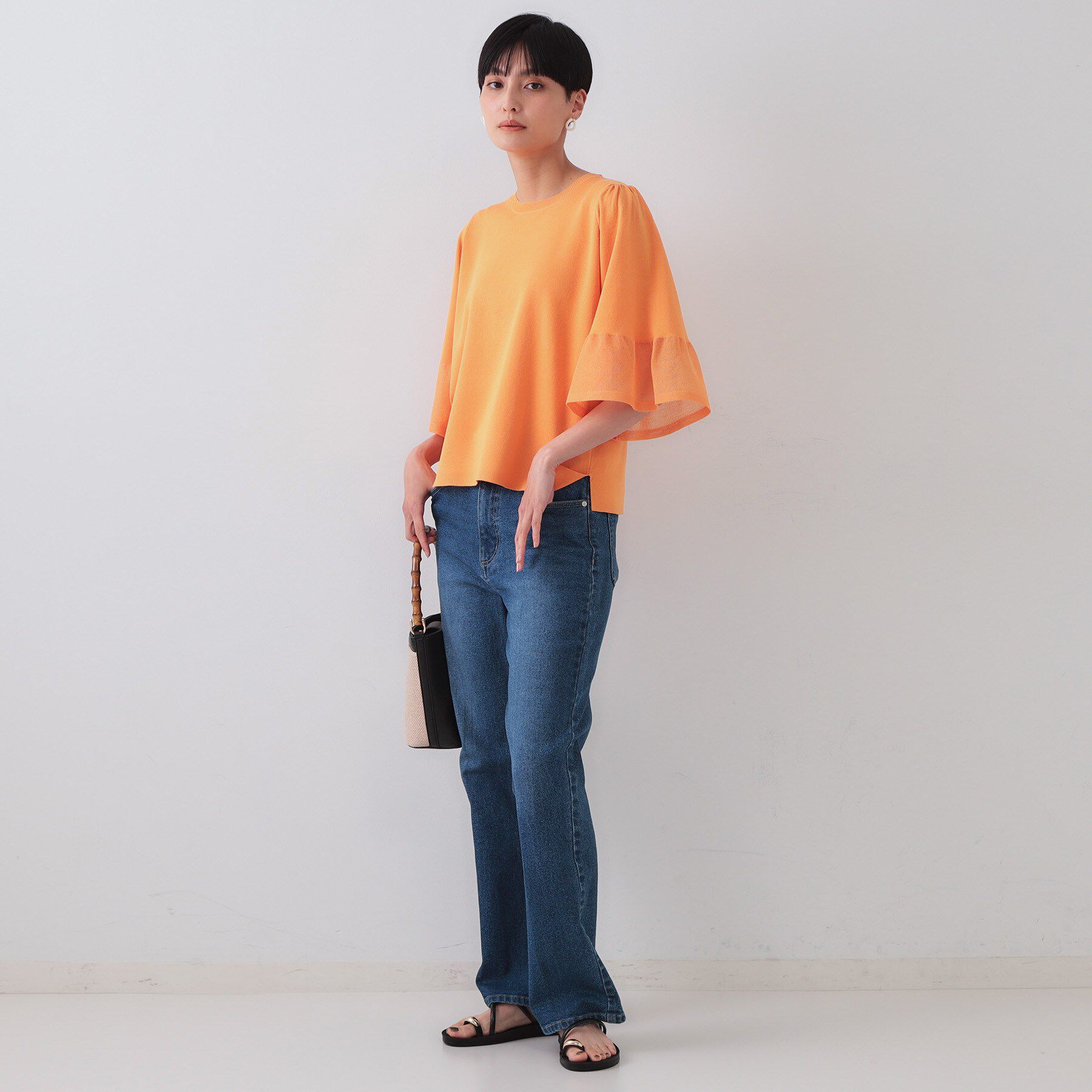 OPAQUE.CLIP「《5色展開》シアーフレアスリーブニット【洗濯機洗い可】」|ニット・セーター|