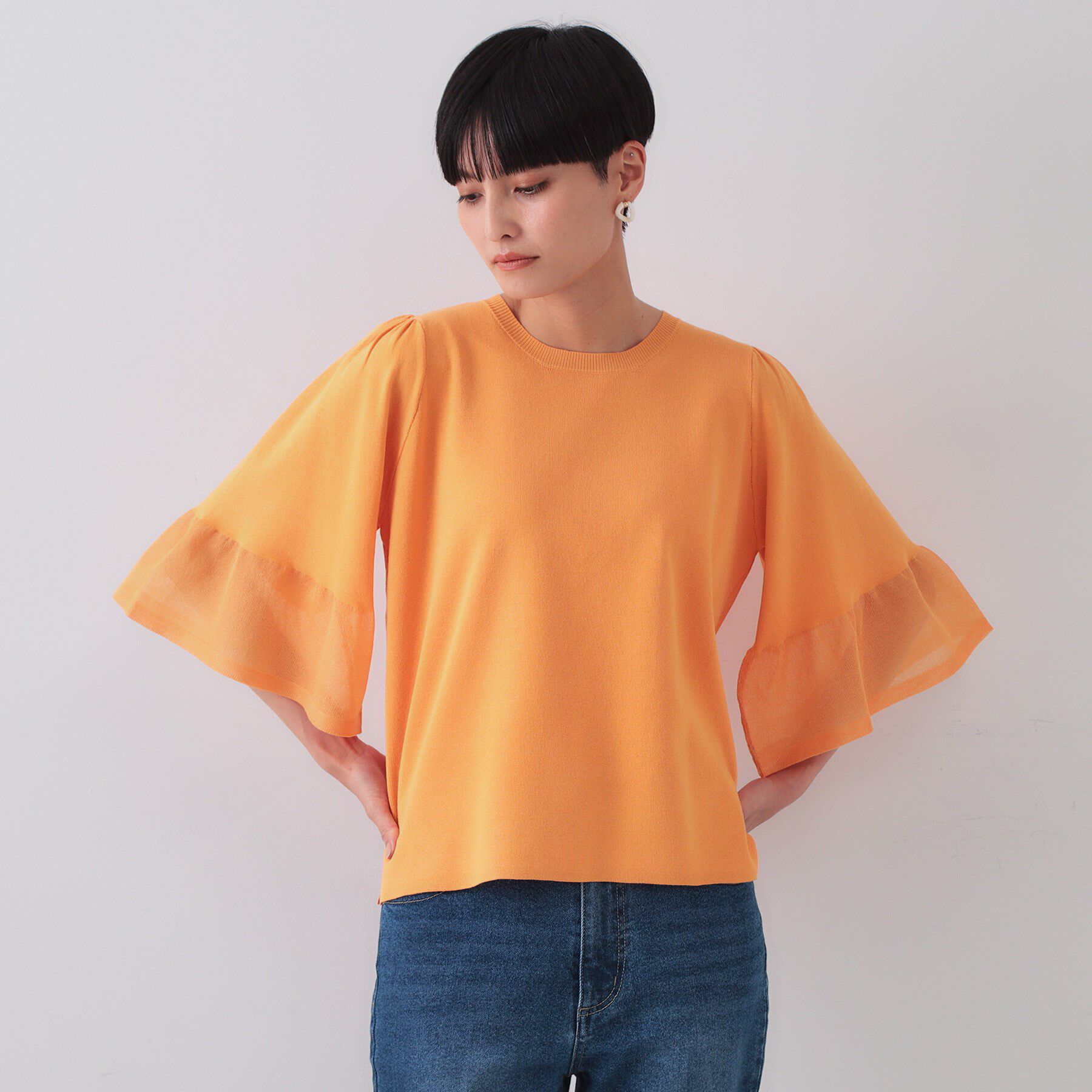 OPAQUE.CLIP「《5色展開》シアーフレアスリーブニット【洗濯機洗い可】」|ニット・セーター|