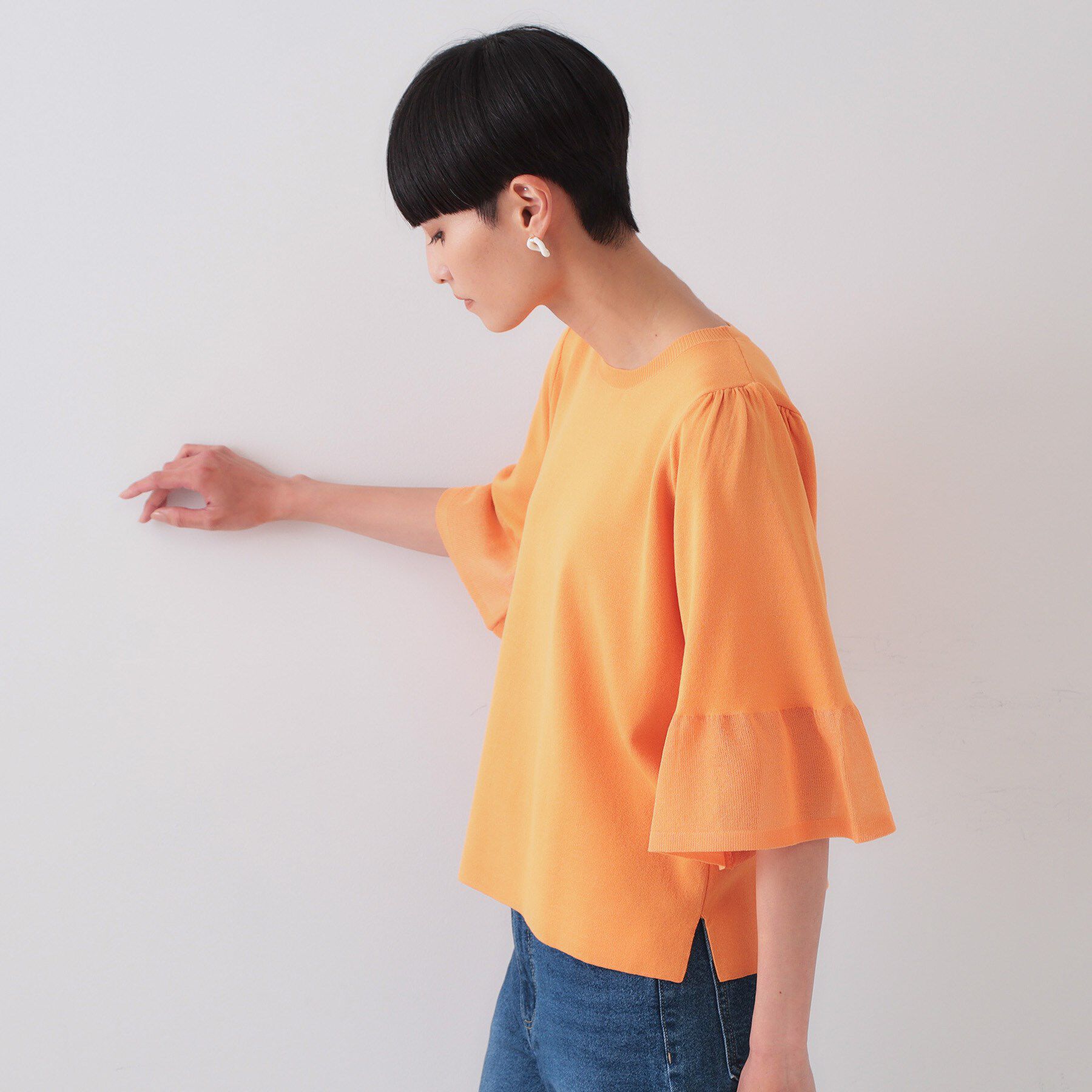 OPAQUE.CLIP「《5色展開》シアーフレアスリーブニット【洗濯機洗い可】」|ニット・セーター|