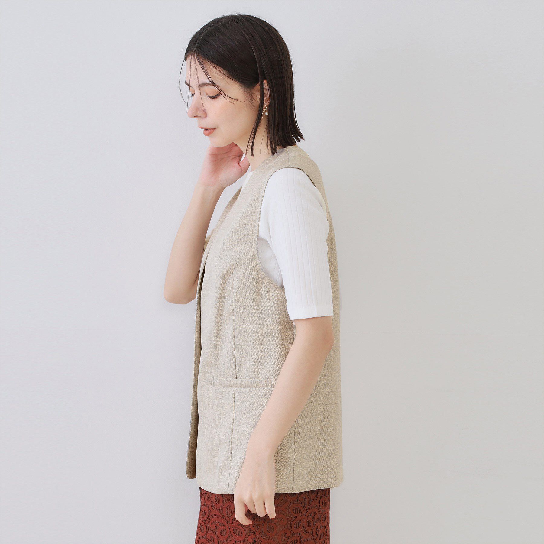 OPAQUE.CLIP「リネンライクVネックジレ【洗濯機洗い可】」|ベスト・ジレ|