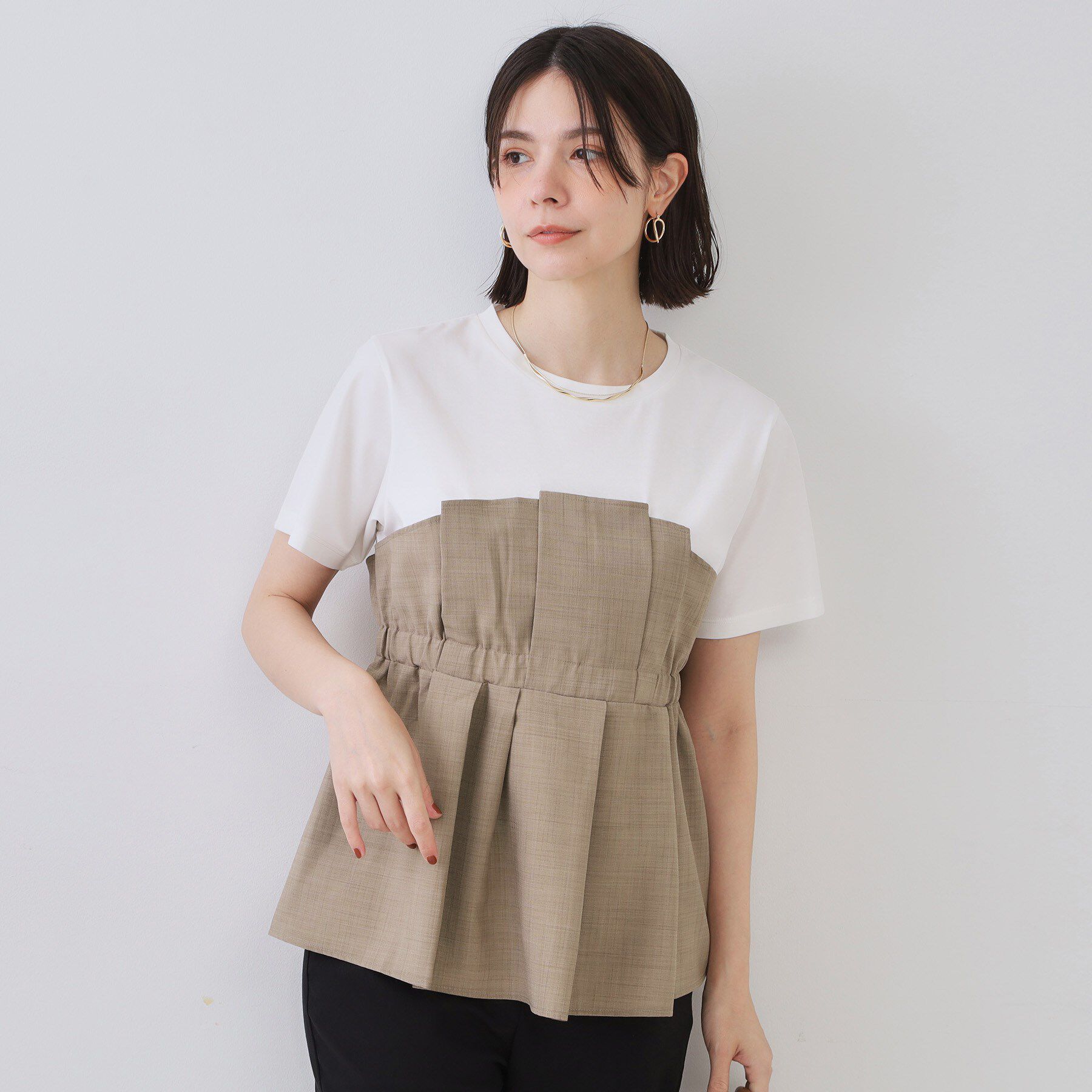 OPAQUE.CLIP「タックビスチェドッキングカットソー【洗濯機洗い可】」|Tシャツ・カットソー|