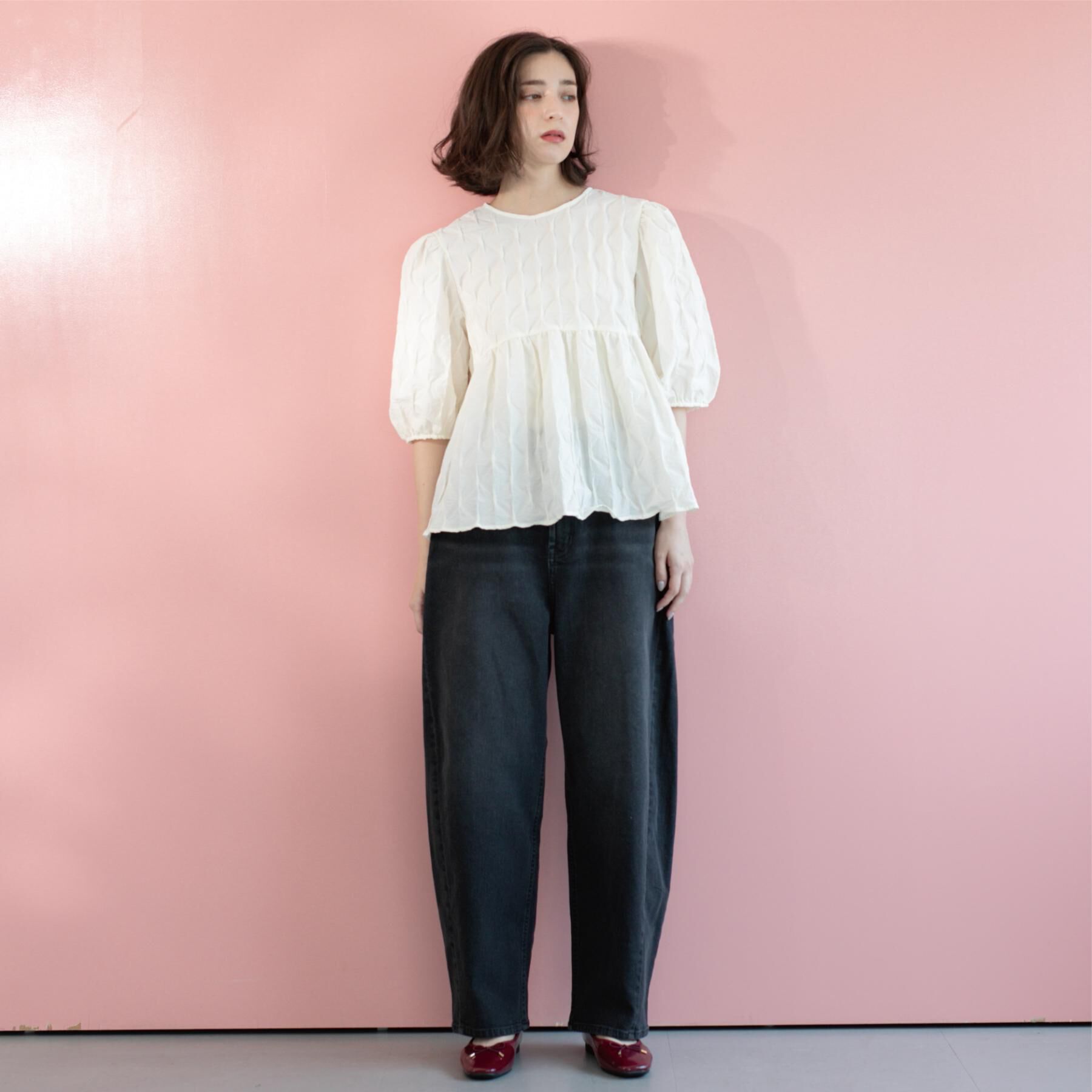 OPAQUE.CLIP「ストレッチバレルレッグデニム【洗濯機洗い可】」|デニム|