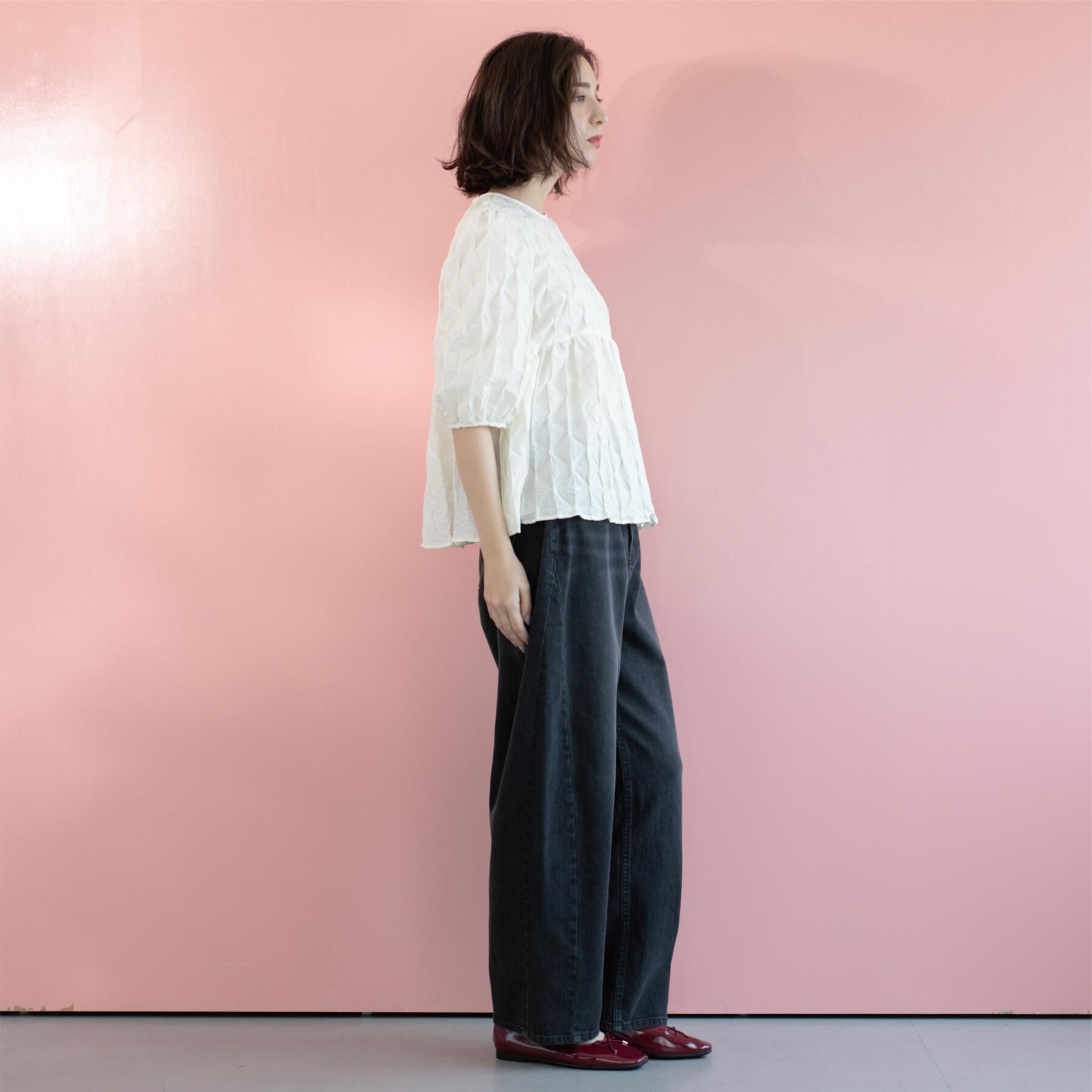 OPAQUE.CLIP「ストレッチバレルレッグデニム【洗濯機洗い可】」|デニム|