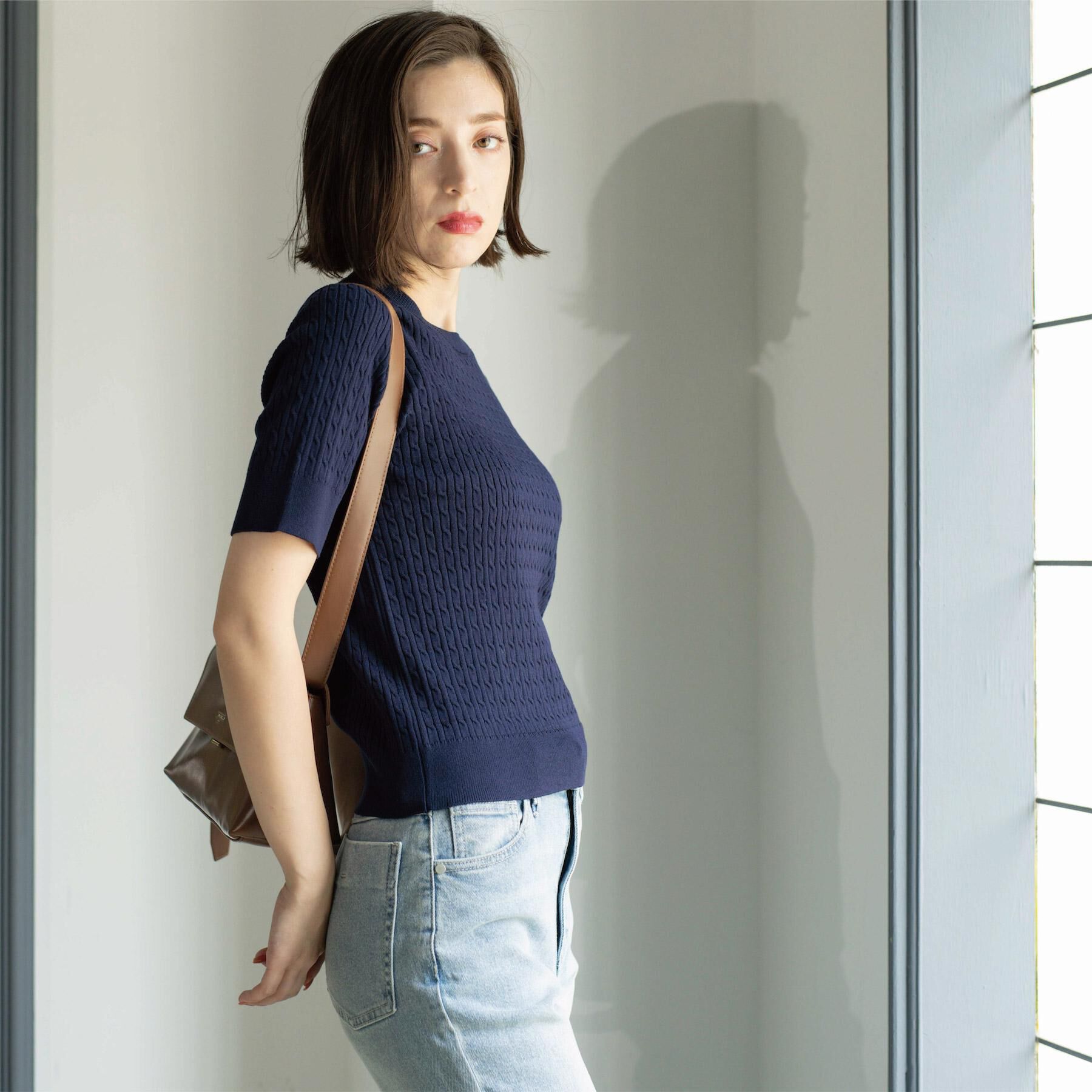 OPAQUE.CLIP「ケーブルハーフスリーブニット【UVケア/洗濯機OK】《6col/S～LL》」|ニット・セーター|