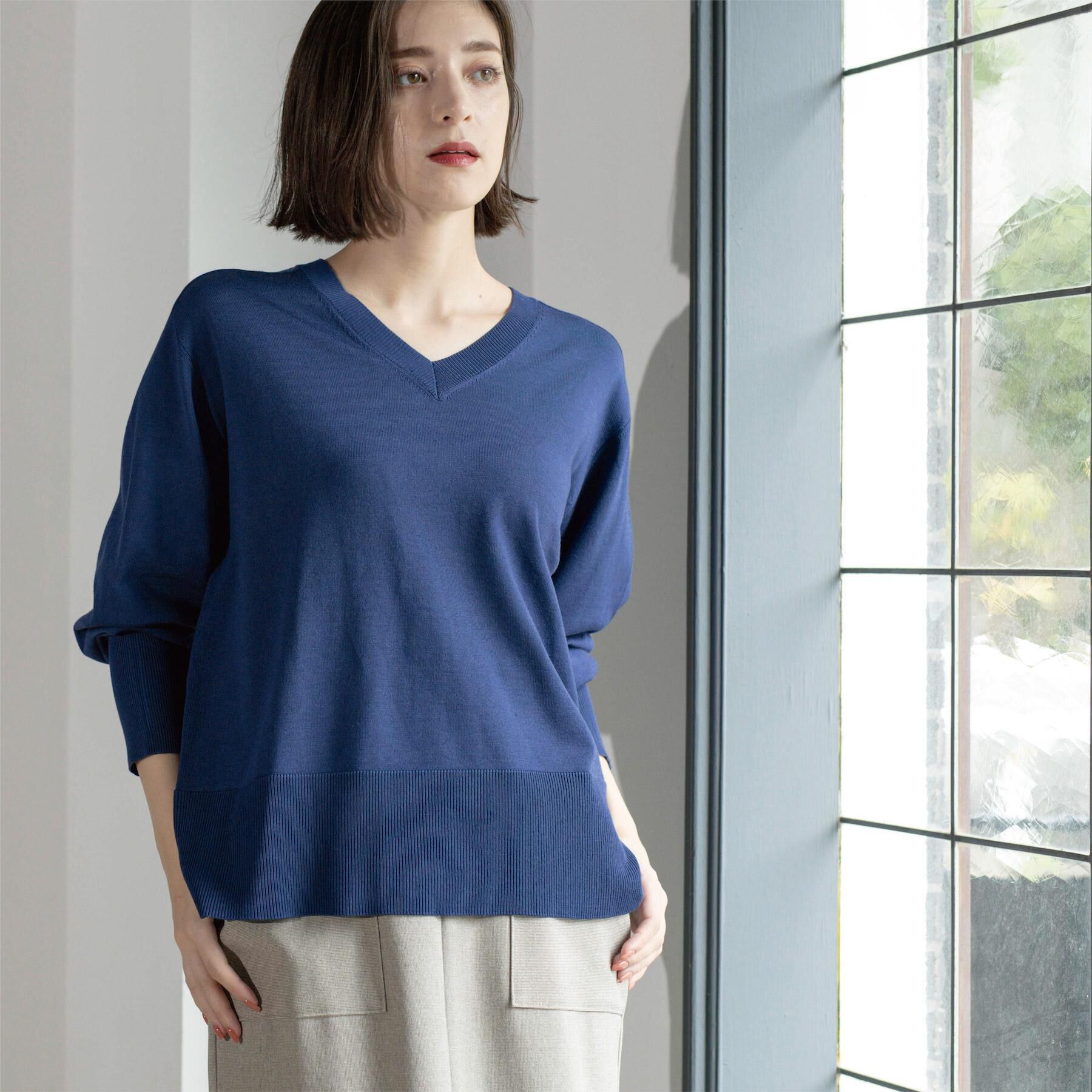 OPAQUE.CLIP「リラクシーVネックニット【洗濯機洗OK】《6col》」|ニット・セーター|