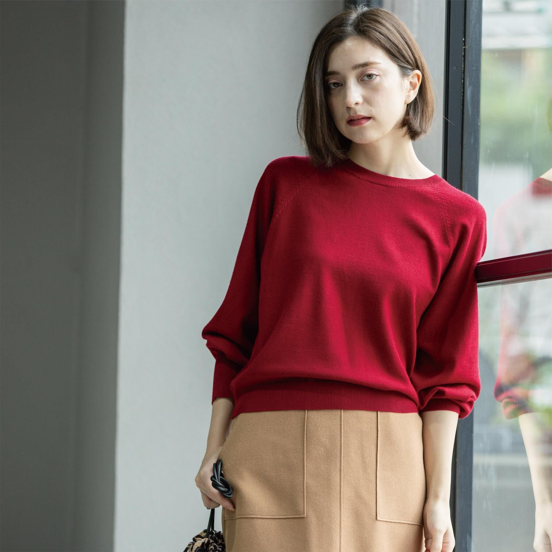 OPAQUE.CLIP「ラグランクルーネックニット/エクストラファインメリノウール【THEシリーズ/洗濯機OK】《6col/」|ニット・セーター|