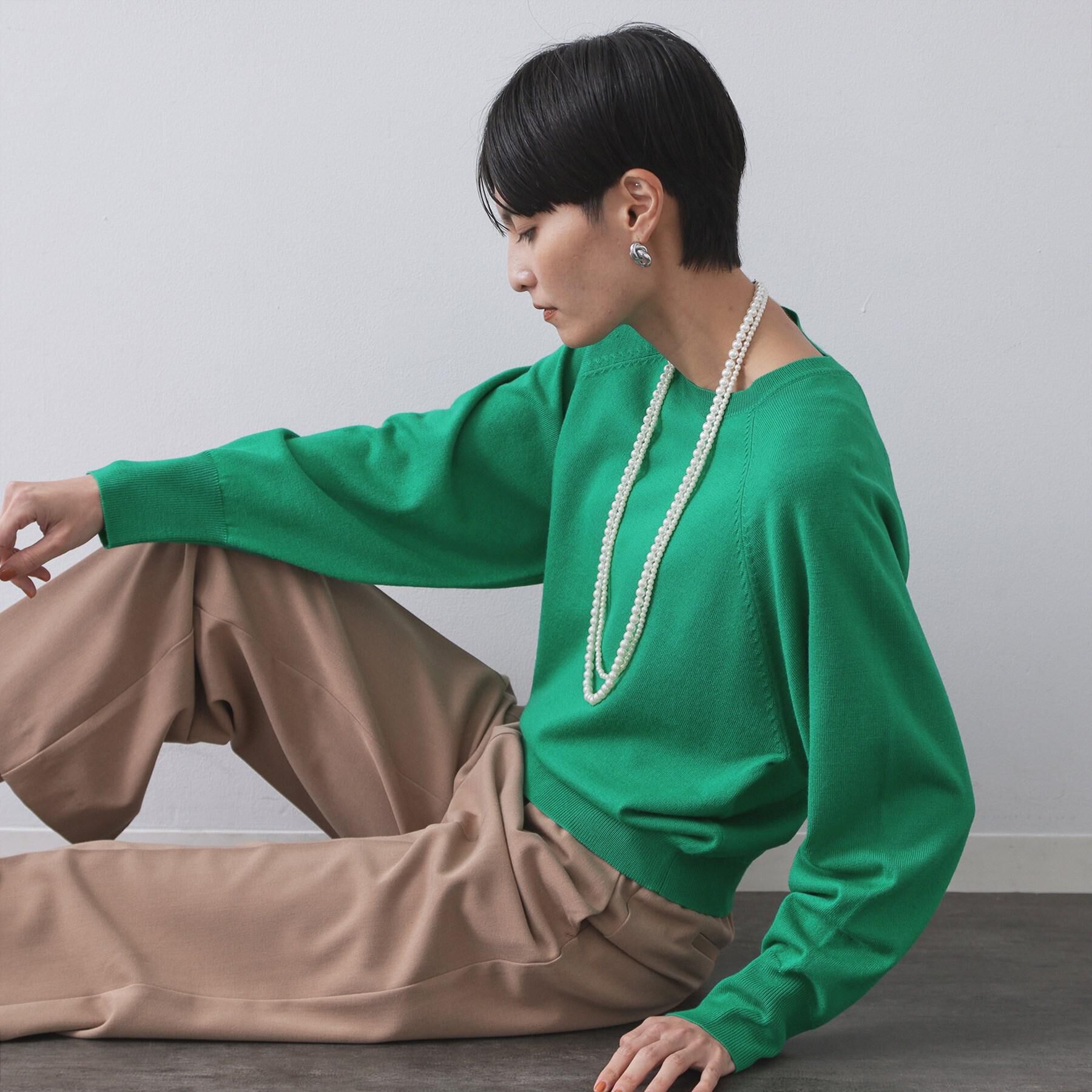 OPAQUE.CLIP「ラグランクルーネックニット/エクストラファインメリノウール【THEシリーズ/洗濯機OK】《6col/」|ニット・セーター|