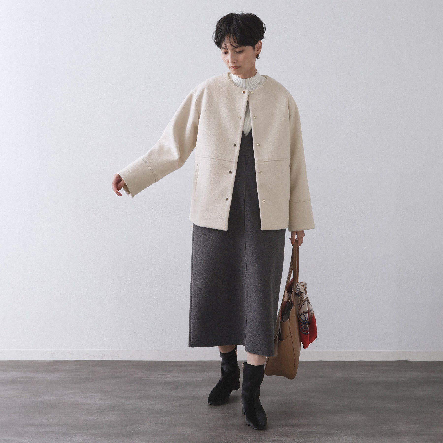 OPAQUE.CLIP「ウールライクメルトンノーカラーコート【洗濯機洗い可】」|ノーカラーコート|