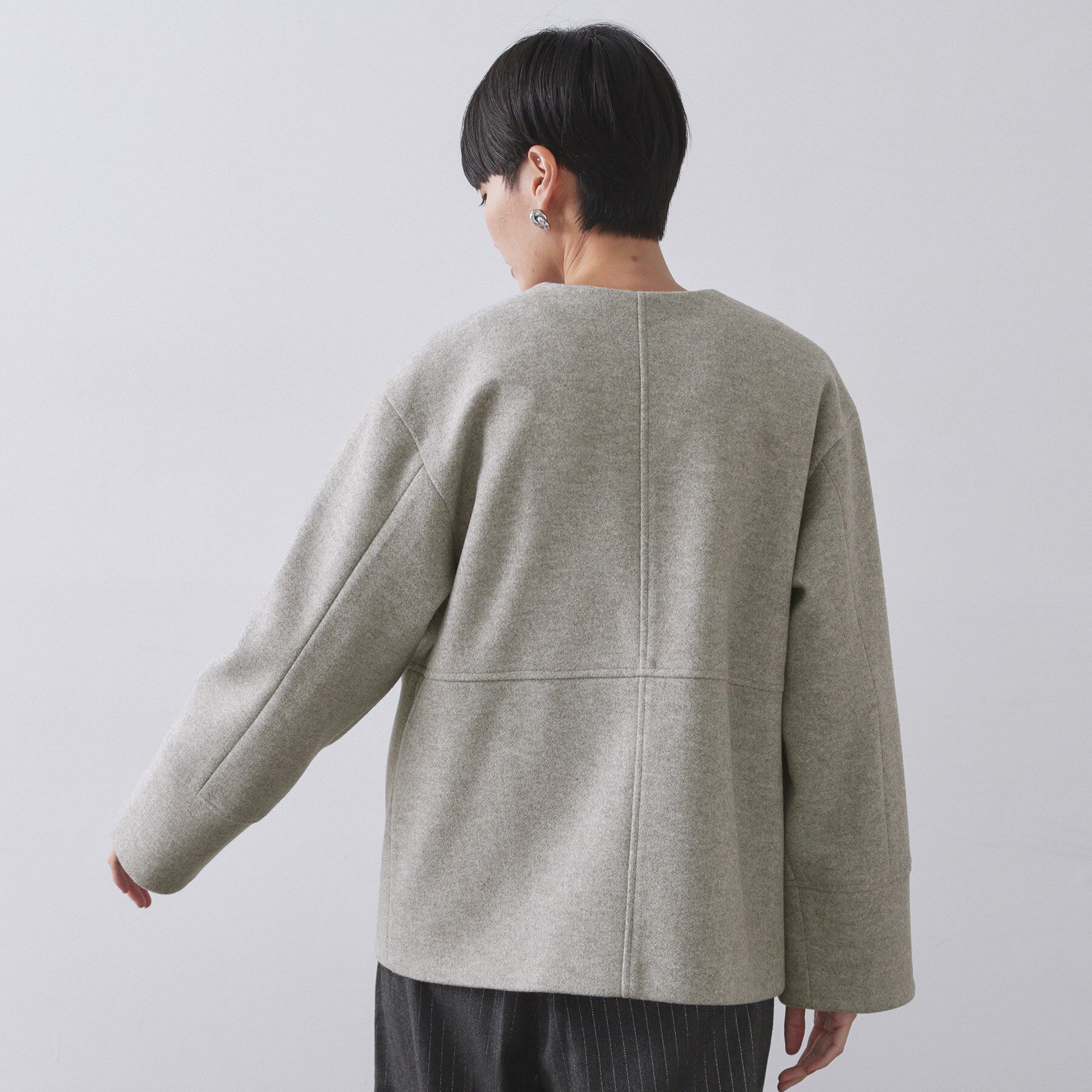 OPAQUE.CLIP「ウールライクメルトンノーカラーコート【洗濯機洗い可】」|ノーカラーコート|