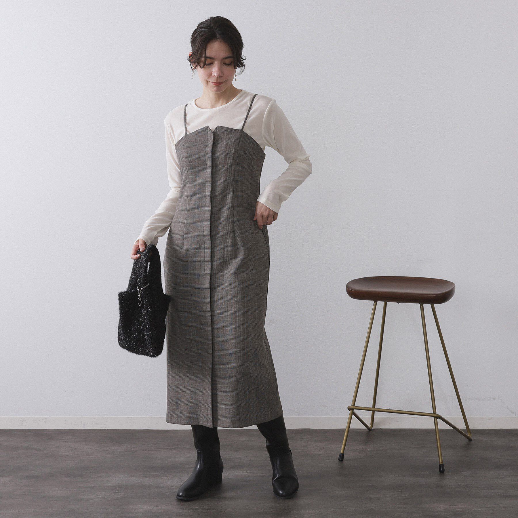 OPAQUE.CLIP「グレンチェックキャミワンピース/セットアップ対応可【洗濯機OK】」|ワンピース|