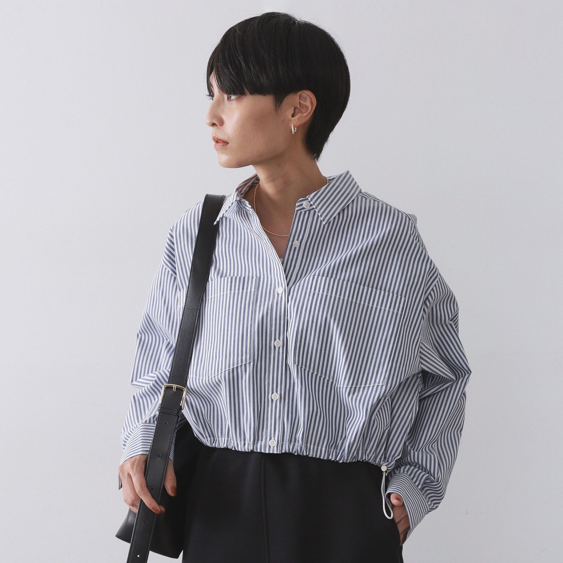 OPAQUE.CLIP「ドロストヘムショートシャツ【洗濯機OK】」|シャツ・ブラウス|ネイビー(394)