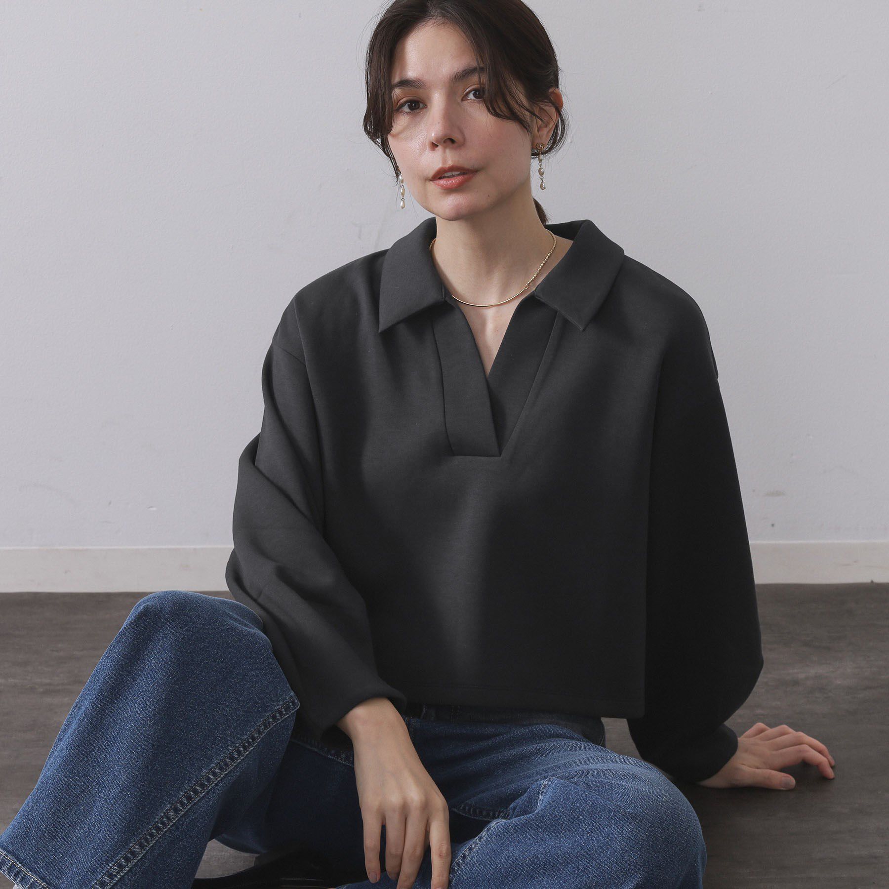 OPAQUE.CLIP「スキッパートップス【UVケア/洗濯機OK】」|Tシャツ・カットソー|チャコールグレー(0