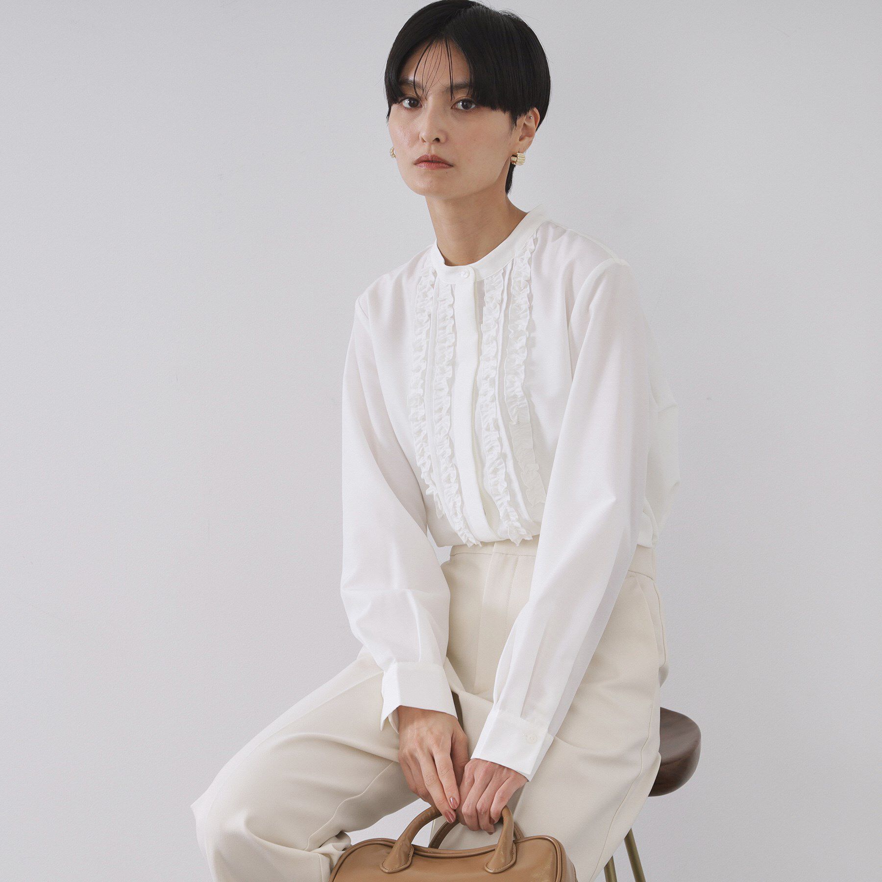 OPAQUE.CLIP「フロントフリルブラウス【洗濯機OK】」|シャツ・ブラウス|ホワイト(001)