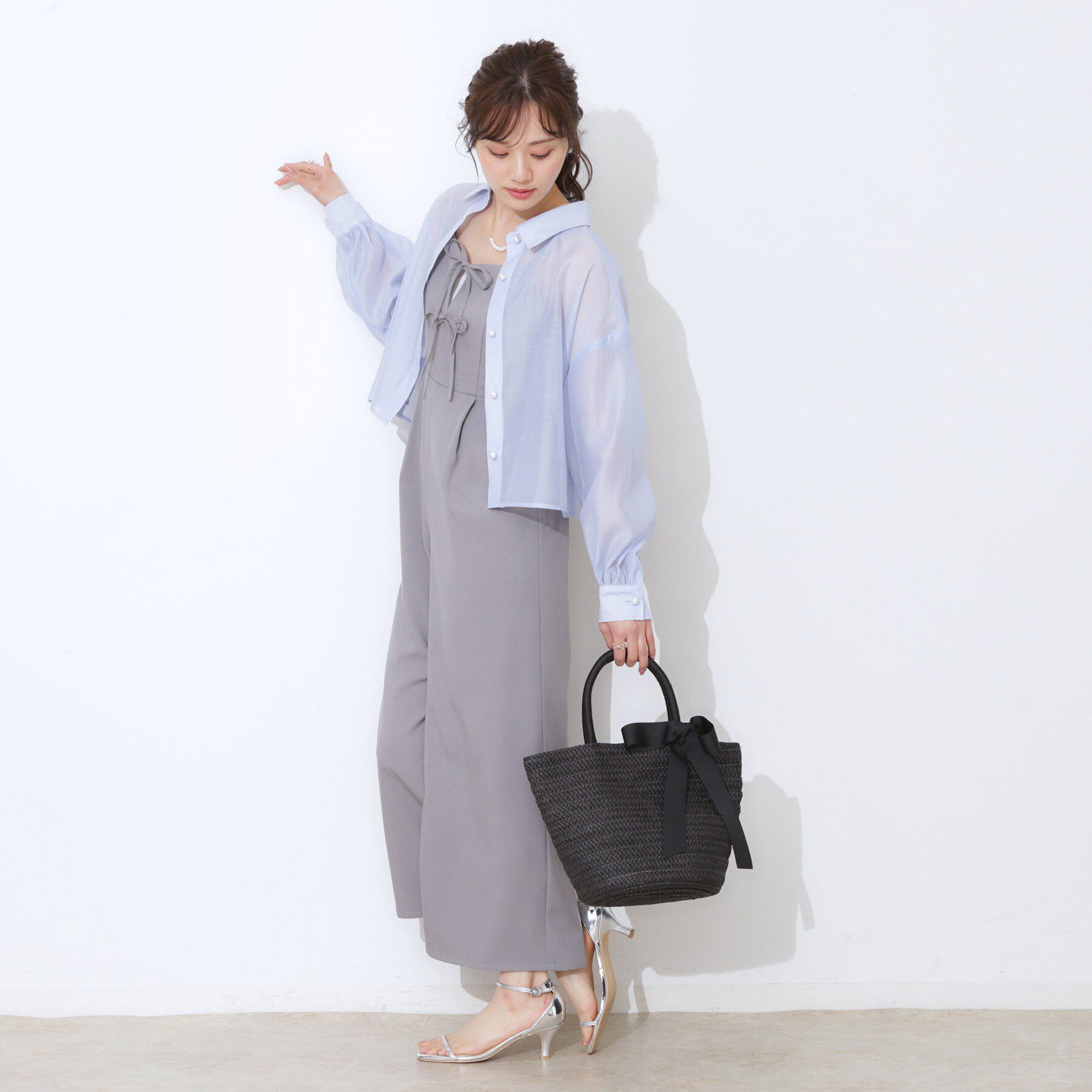 Couture broach「【洗える・オシャレな透け感】パール調ボタンシアーシャツ」|シャツ・ブラウス|