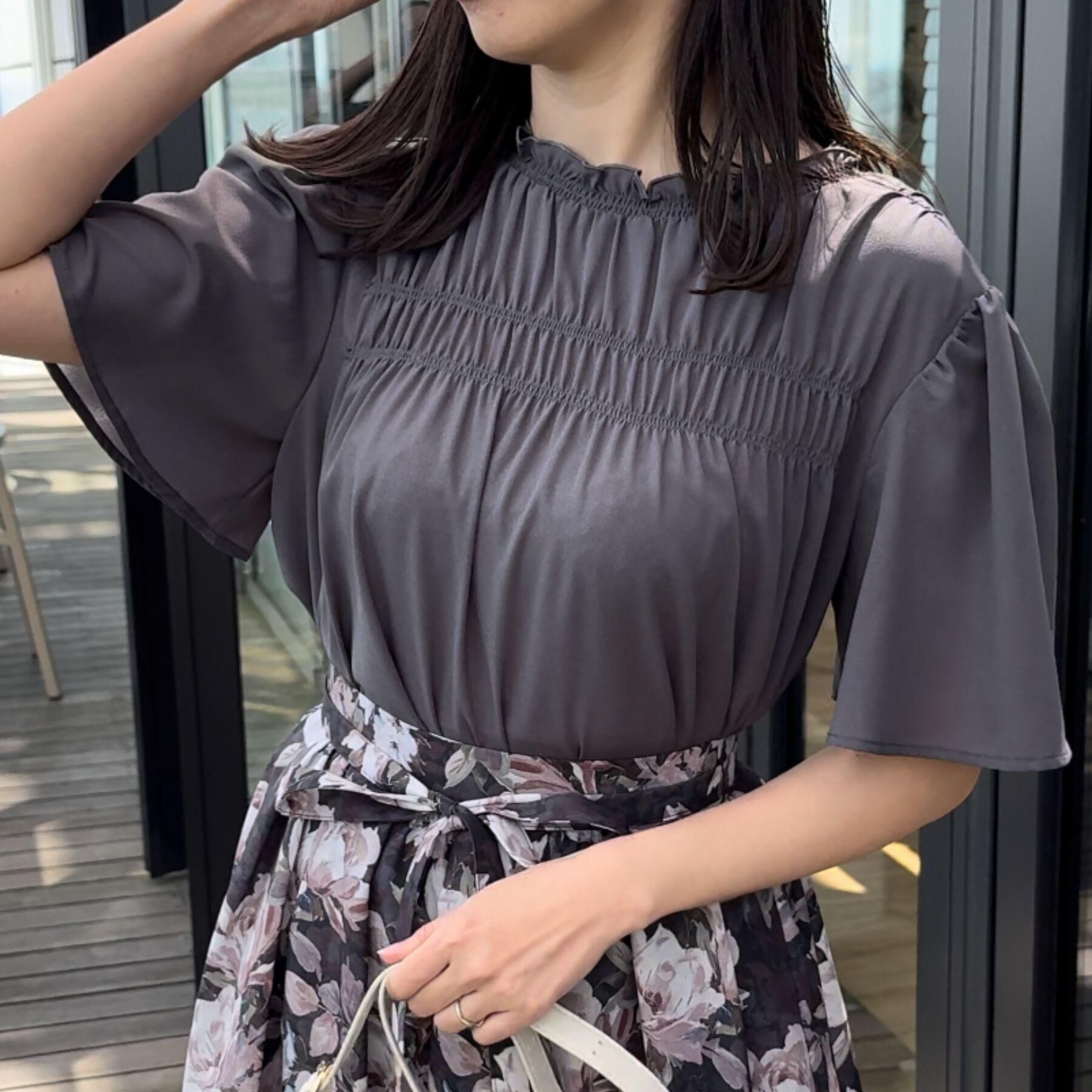 Couture broach「【二の腕カバー・通勤】シャーリングシアーブラウス」|シャツ・ブラウス|