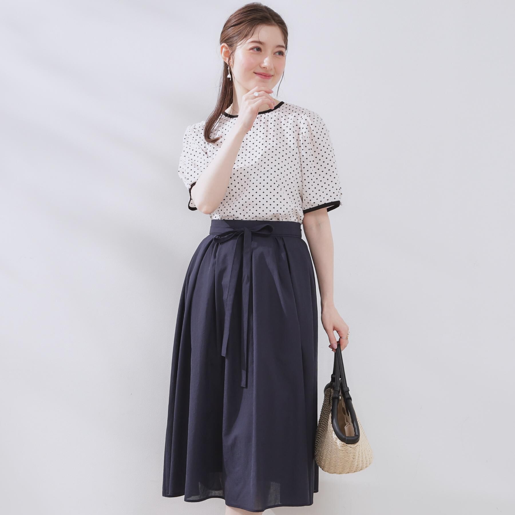 Couture broach「【きれいめ・通勤】細リボン付きパレットボイルスカート」|スカート|