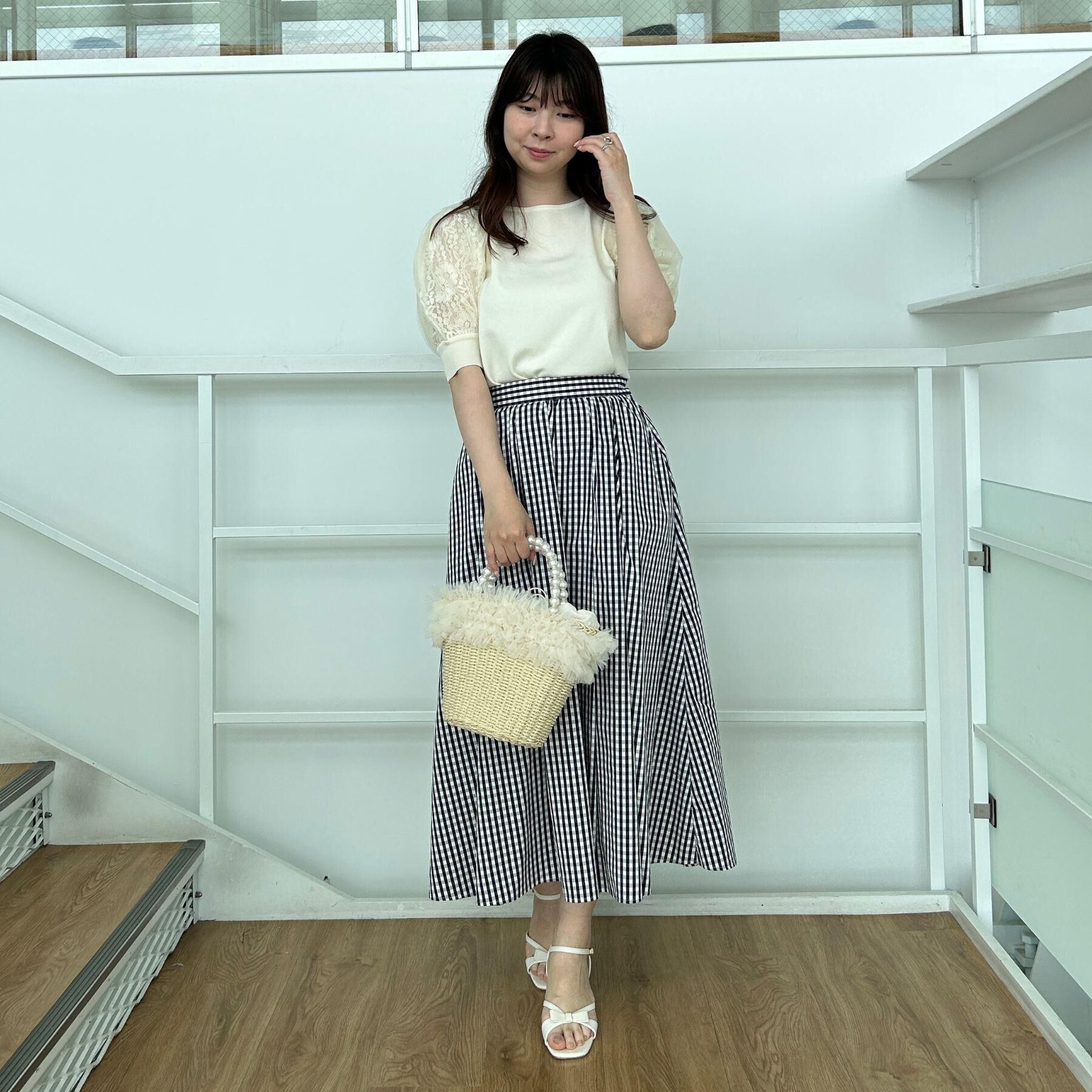 Couture broach「【大人可愛い・ゴム仕様】ギンガムチェック　タック＆ギャザースカート」|スカート|