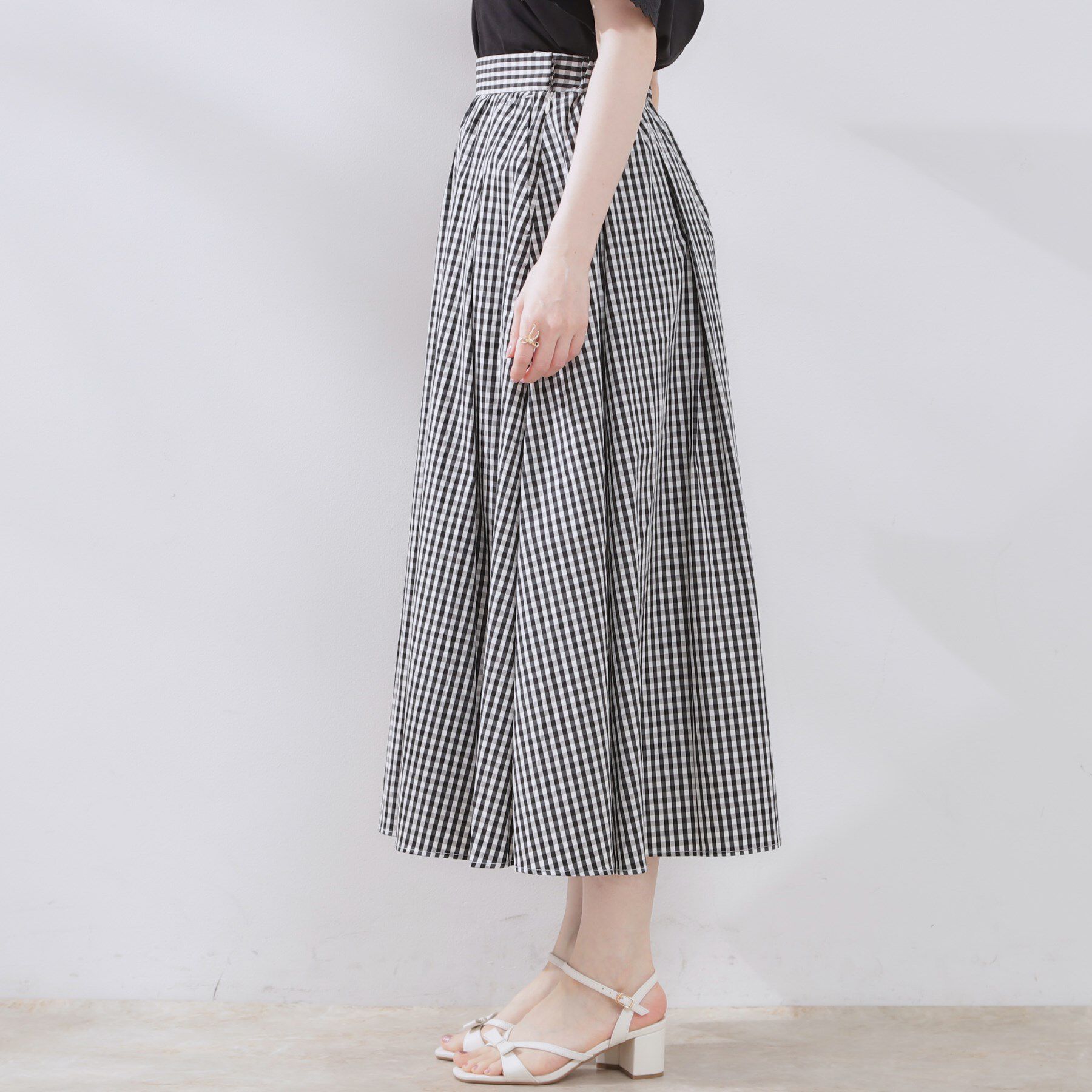 Couture broach「【大人可愛い・ゴム仕様】ギンガムチェック　タック＆ギャザースカート」|スカート|