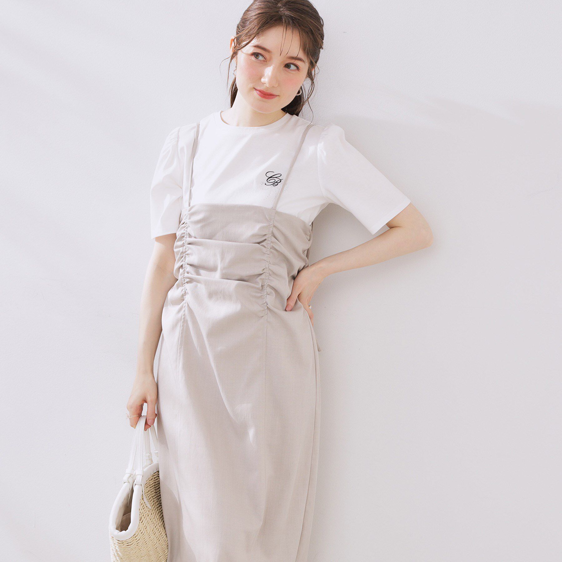 Couture broach「シャーリングデザインキャミワンピース」|ワンピース|グレージュ(050)