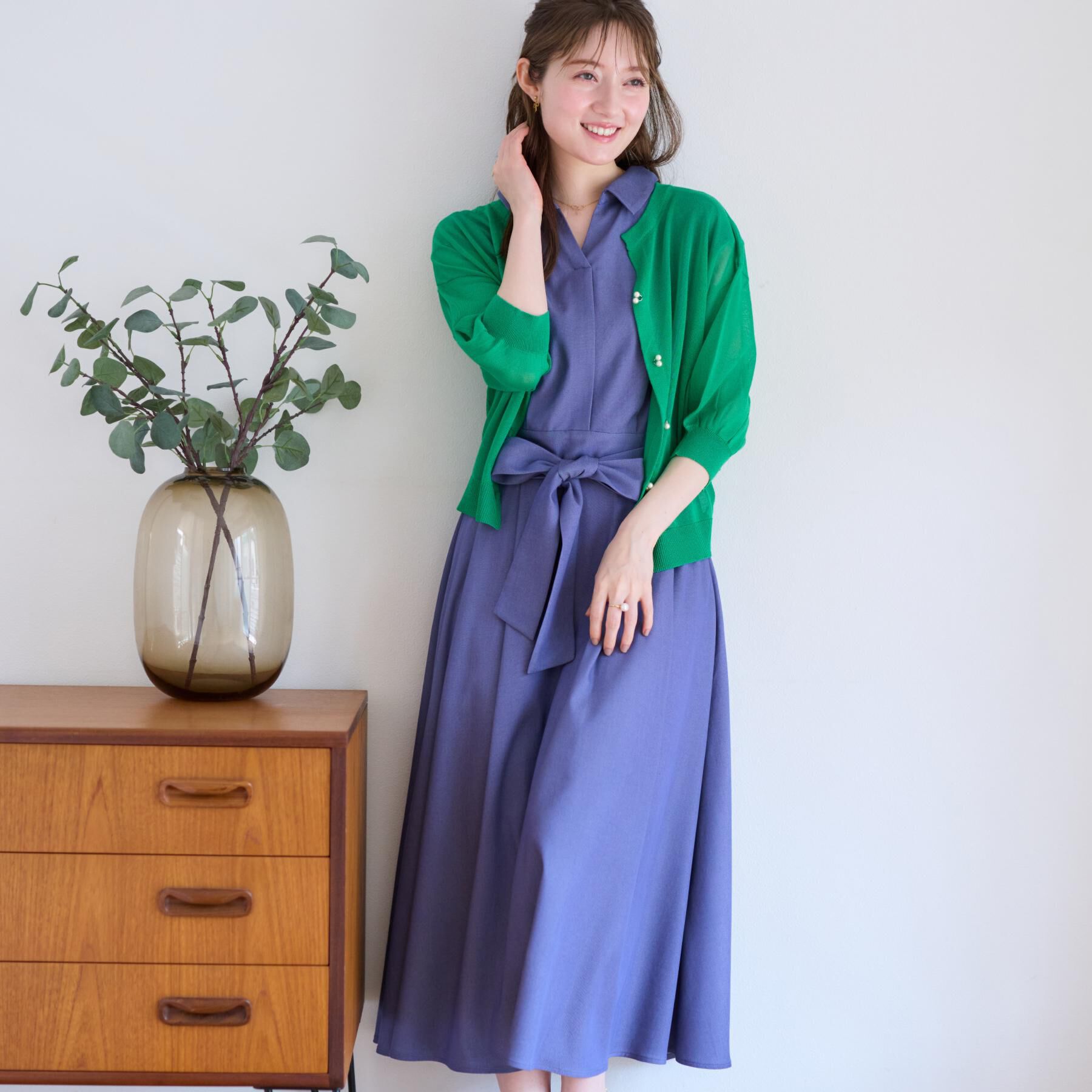 Couture broach「【前後2WAY・二の腕カバー】ダブルパール調釦5分袖シアーカーディガントップス」|カーディガン|