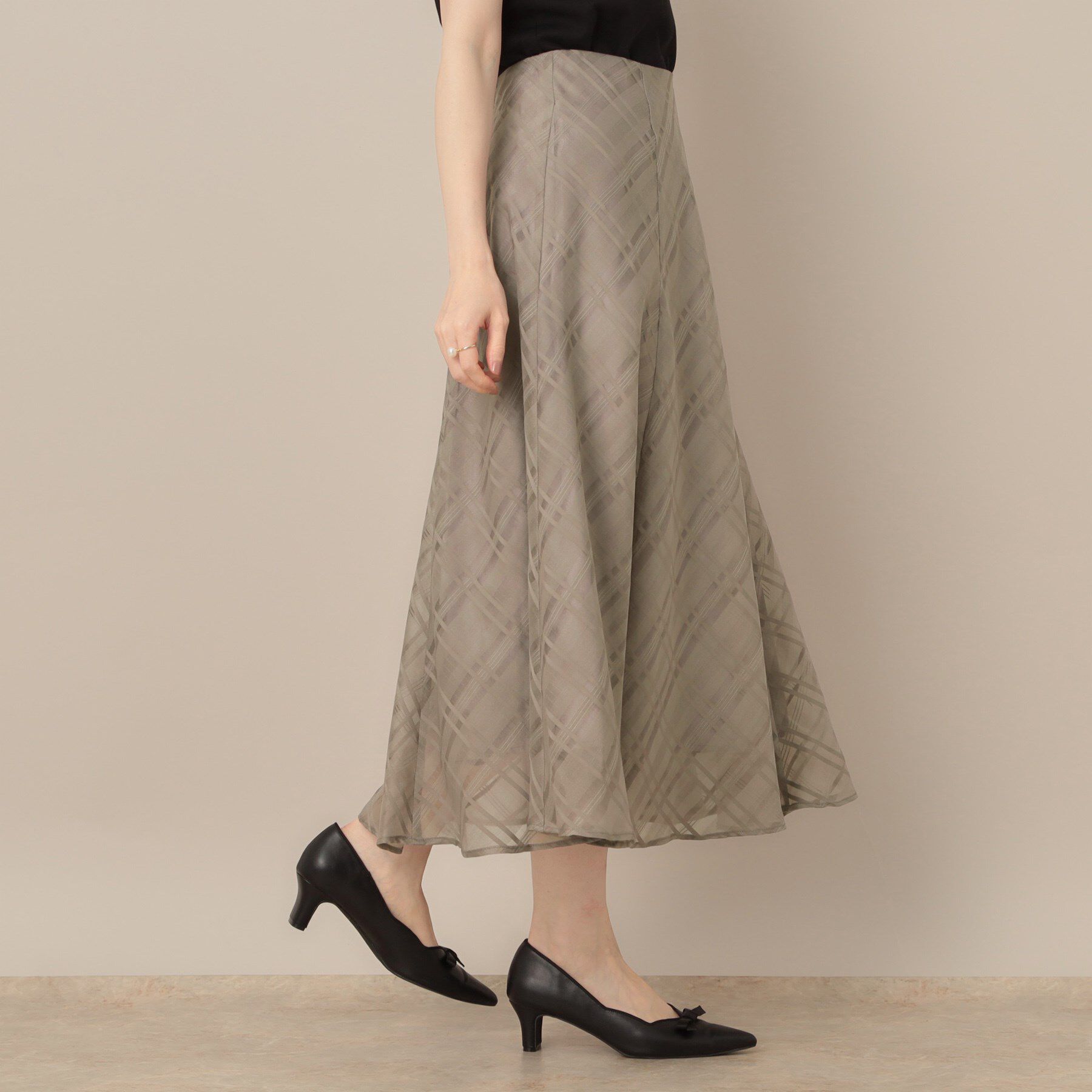 Couture broach「【美シルエット・通勤】シアーチェックオーガンジースカート」|スカート|