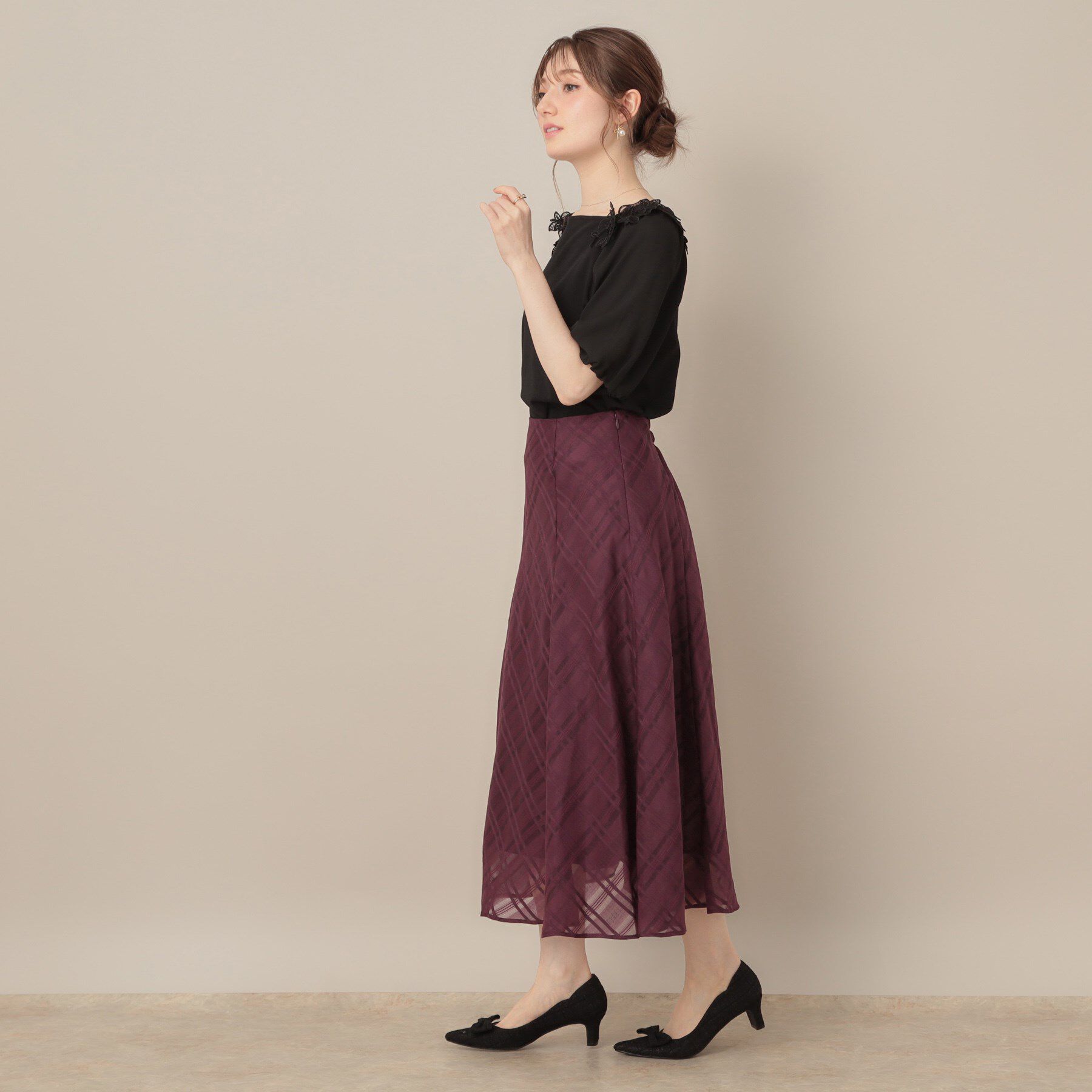 Couture broach「【美シルエット・通勤】シアーチェックオーガンジースカート」|スカート|