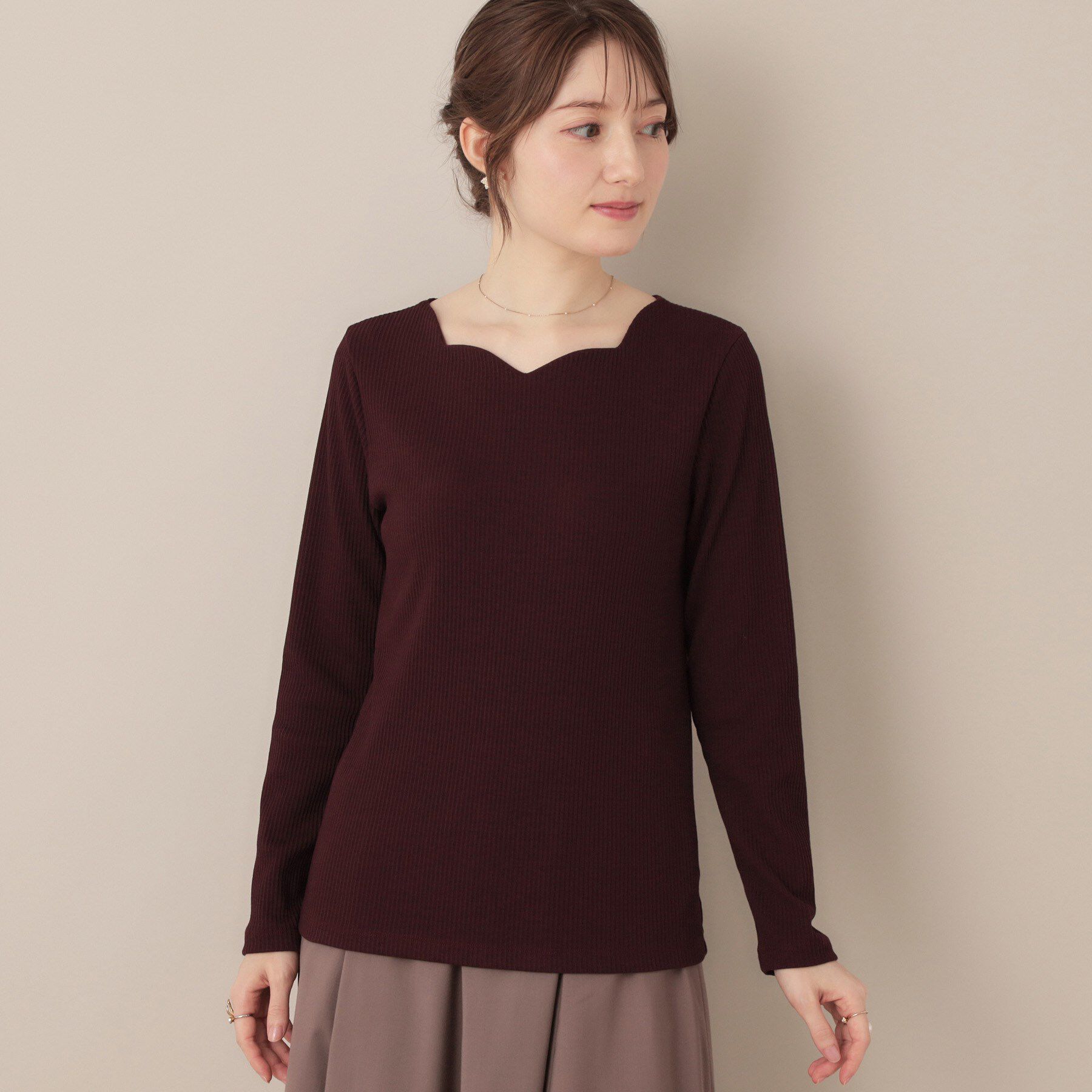 Couture broach「【マシンウォッシャブル・通勤・大人可愛い】ハートネックテレコプルオーバー」|Tシャツ・カットソー|