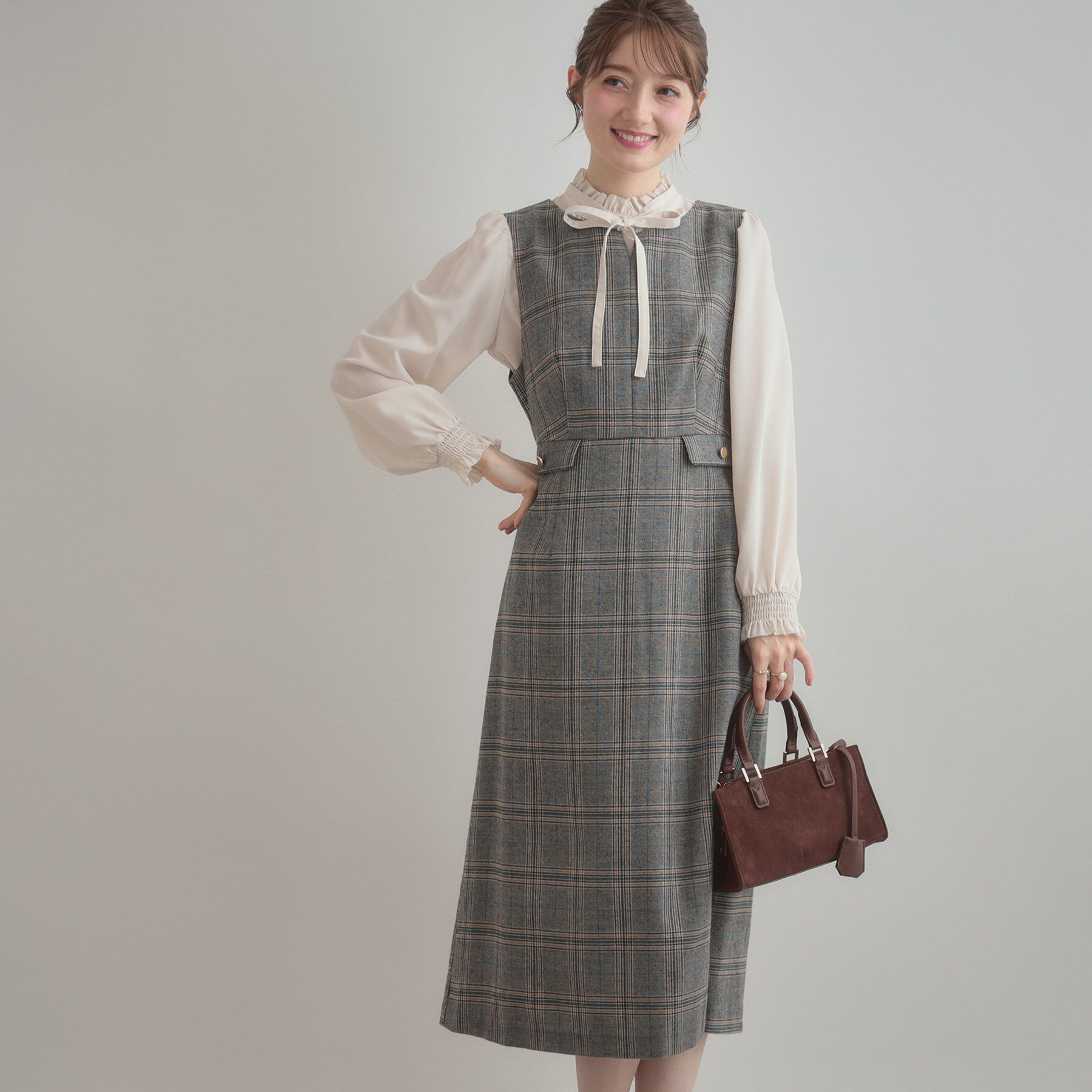 Couture broach「【美シルエット・大人可愛い・通勤】TRチェックジャンスカ」|ワンピース|