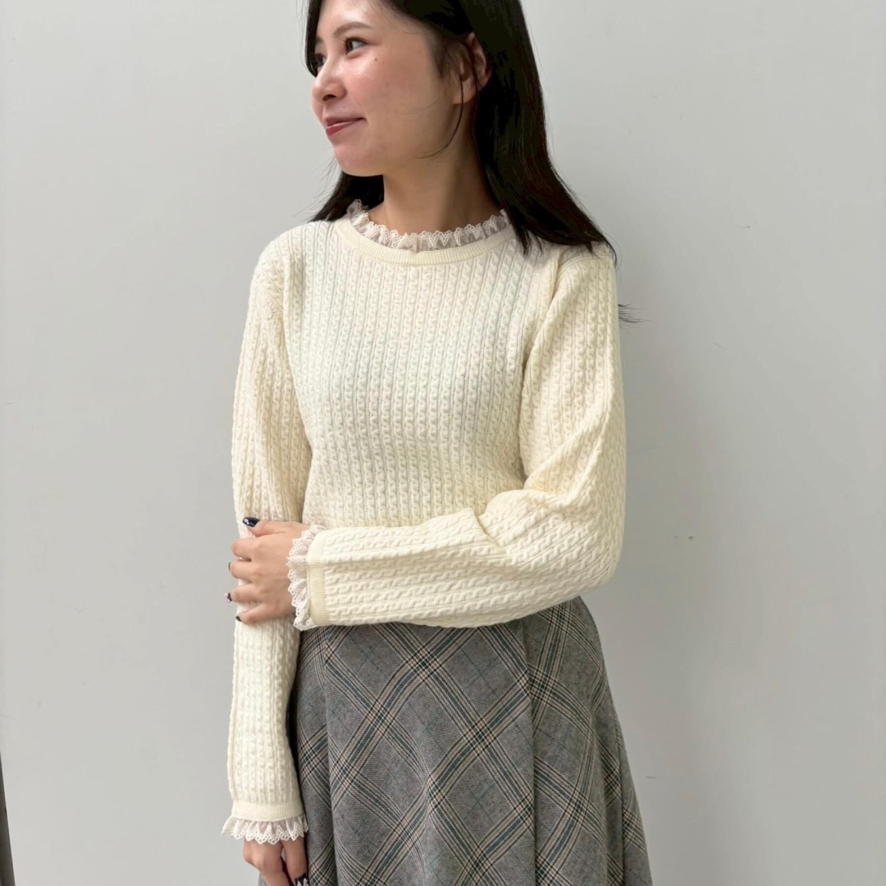 Couture broach「【大人上品・着映え】ケーブルレース バックリボンニット」|ニット・セーター|