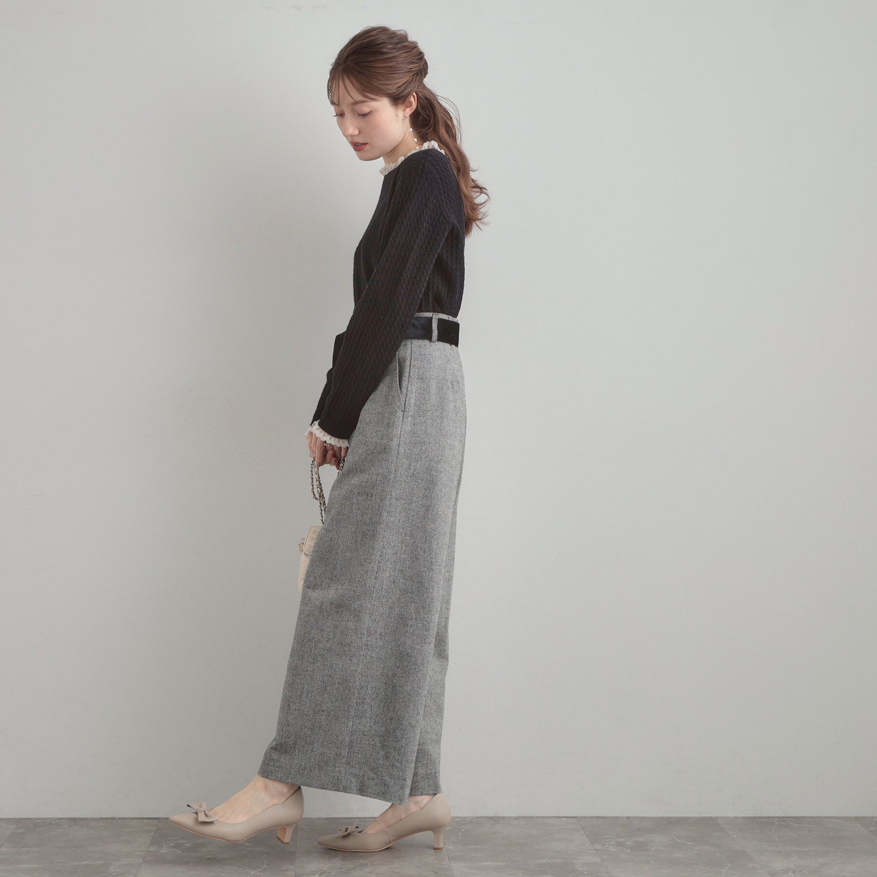 Couture broach「【大人上品・着映え】ケーブルレース バックリボンニット」|ニット・セーター|