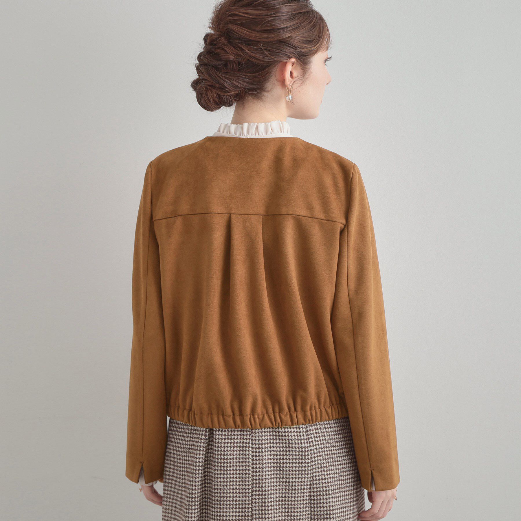 Couture broach「【通勤・大人上品】スエード調ダンボール ノーカラージャケット」|ブルゾン・スタジャン|