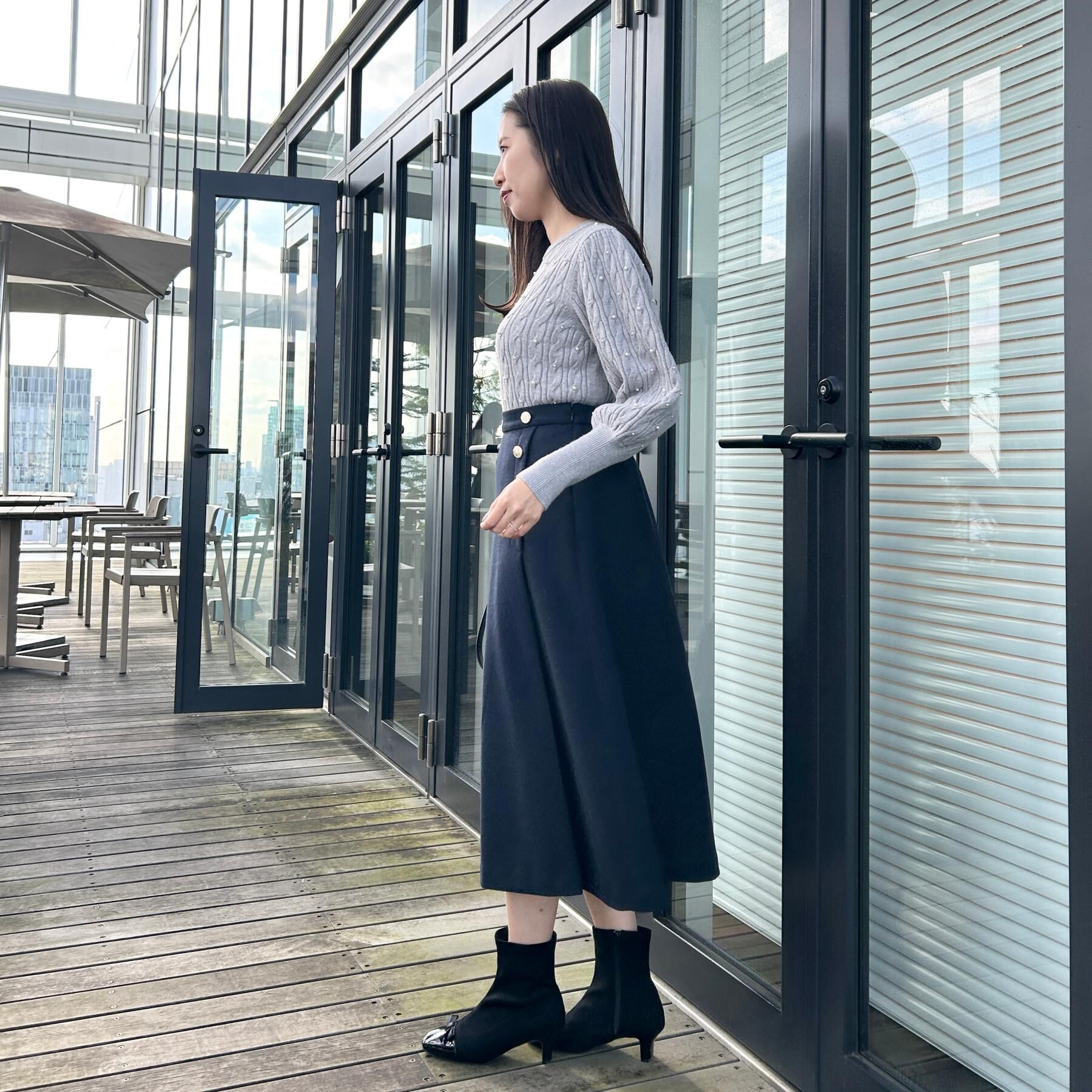 Couture broach「【華やぎ・一枚で着映え】ケーブルパール調ニット」|ニット・セーター|