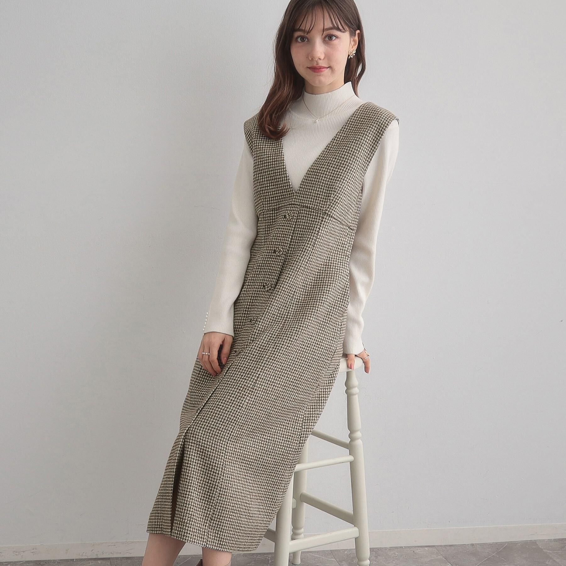 Couture broach「【クラシカル・通勤】ラメ千鳥釦デザインジャンスカ」|ワンピース|