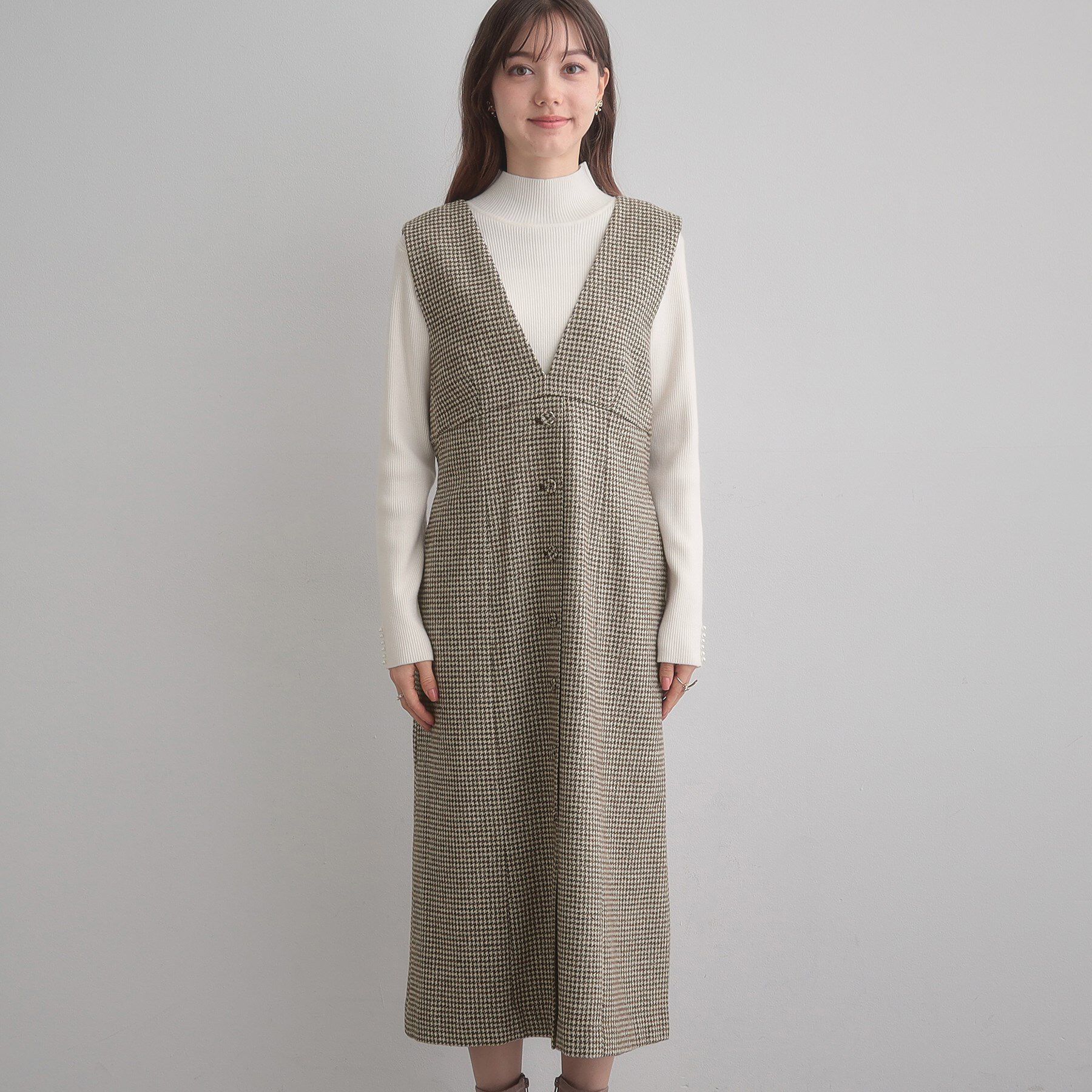 Couture broach「【クラシカル・通勤】ラメ千鳥釦デザインジャンスカ」|ワンピース|