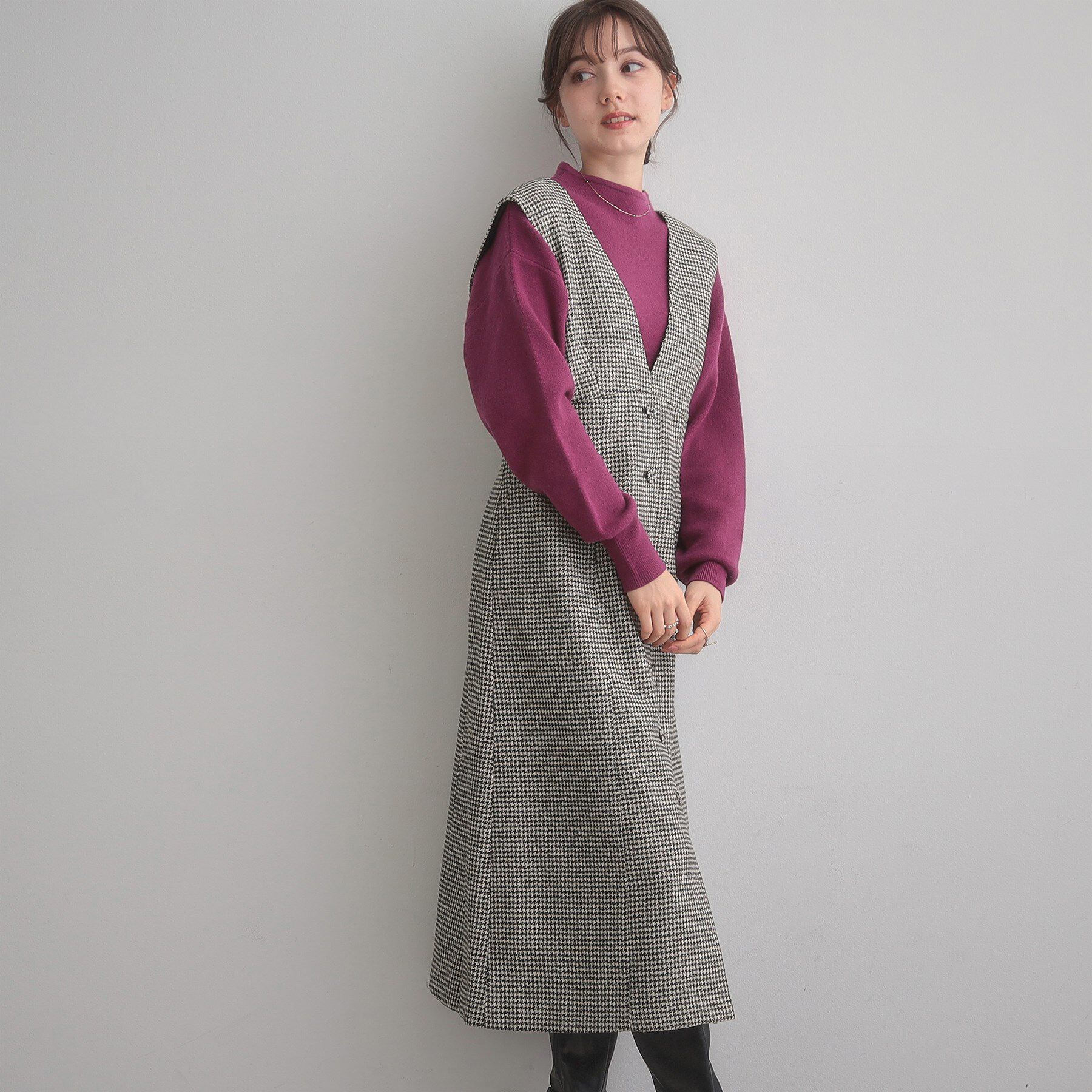 Couture broach「【クラシカル・通勤】ラメ千鳥釦デザインジャンスカ」|ワンピース|