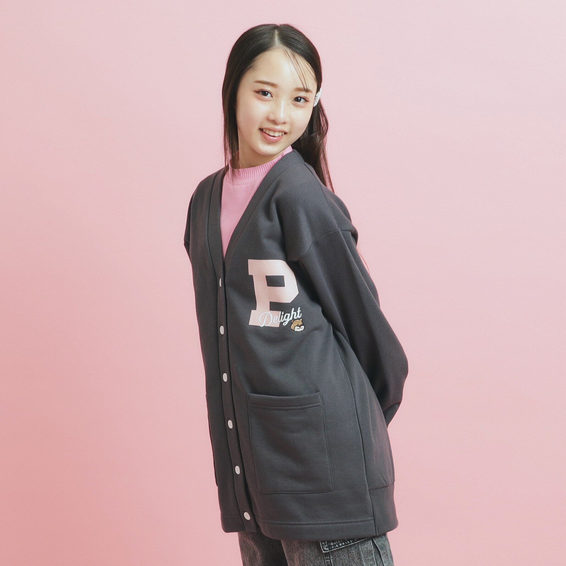 PINK-latte「【大人気復活】カレッジロゴカーディガン秋冬VER」|カーディガン|