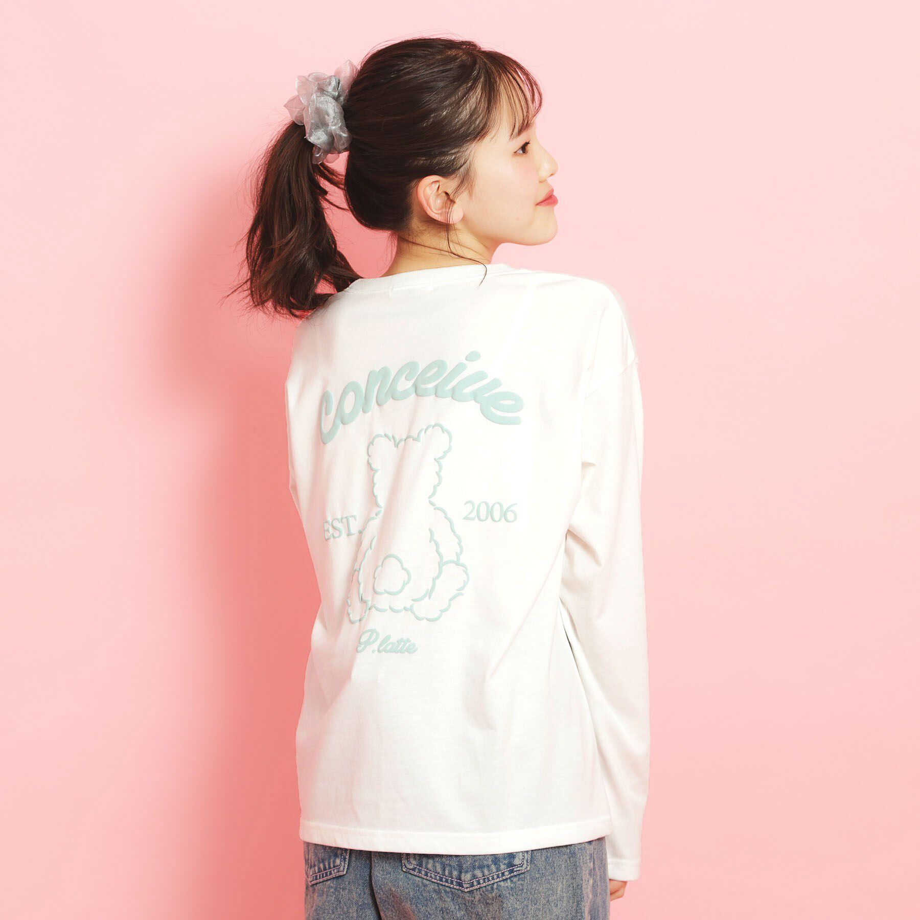 PINK-latte「【定番】クマちゃんロンT」|Tシャツ・カットソー|アイボリー(004)