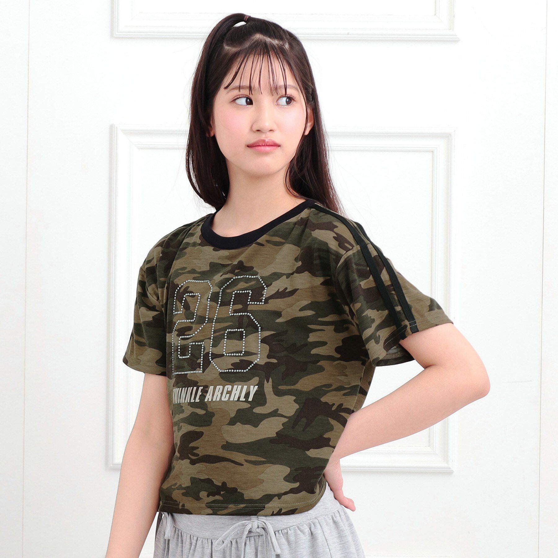 PINK-latte「ラインストーンナンバリングTシャツ」|Tシャツ・カットソー|