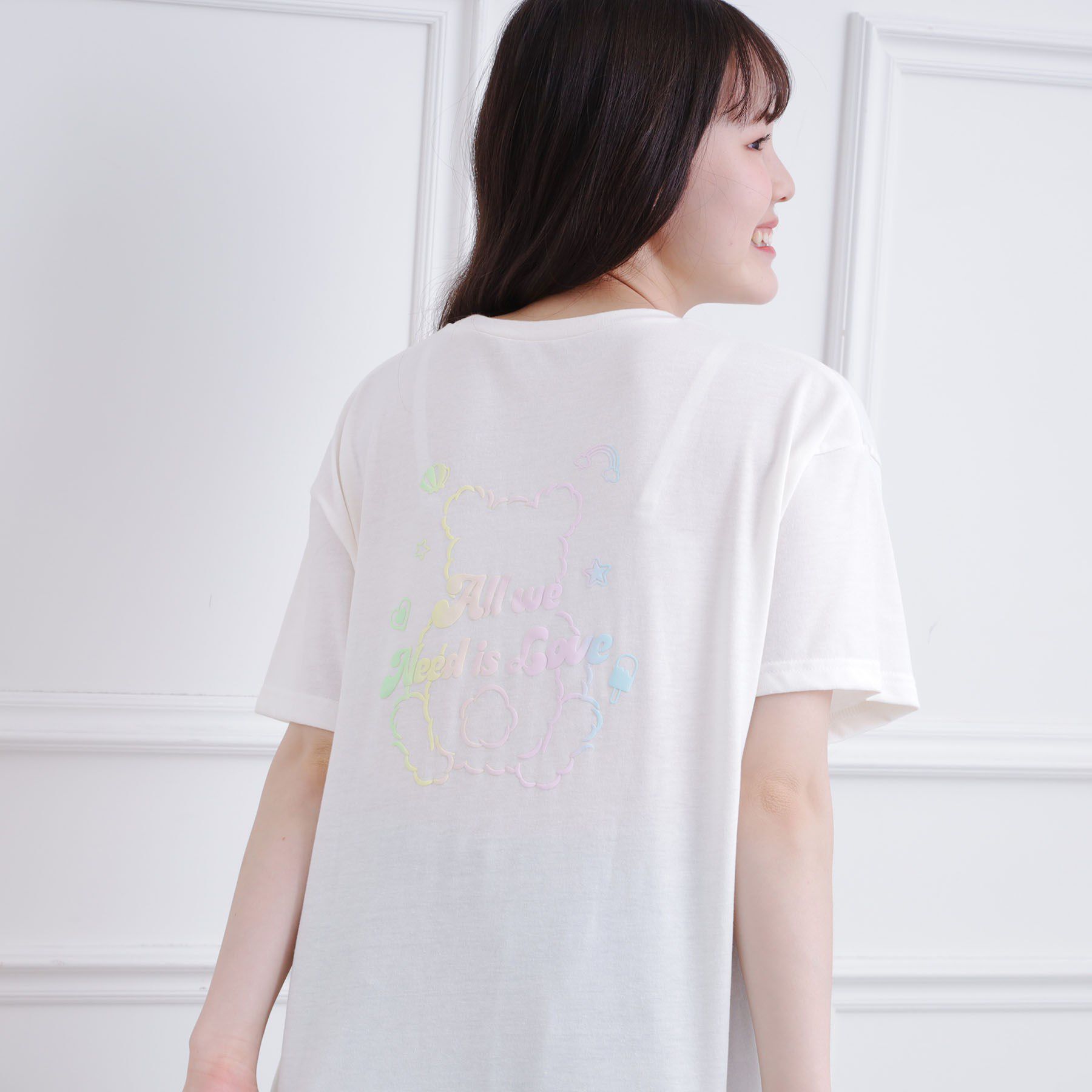 PINK-latte「グラデーションくまちゃん発砲ビッグTシャツ」|Tシャツ・カットソー|