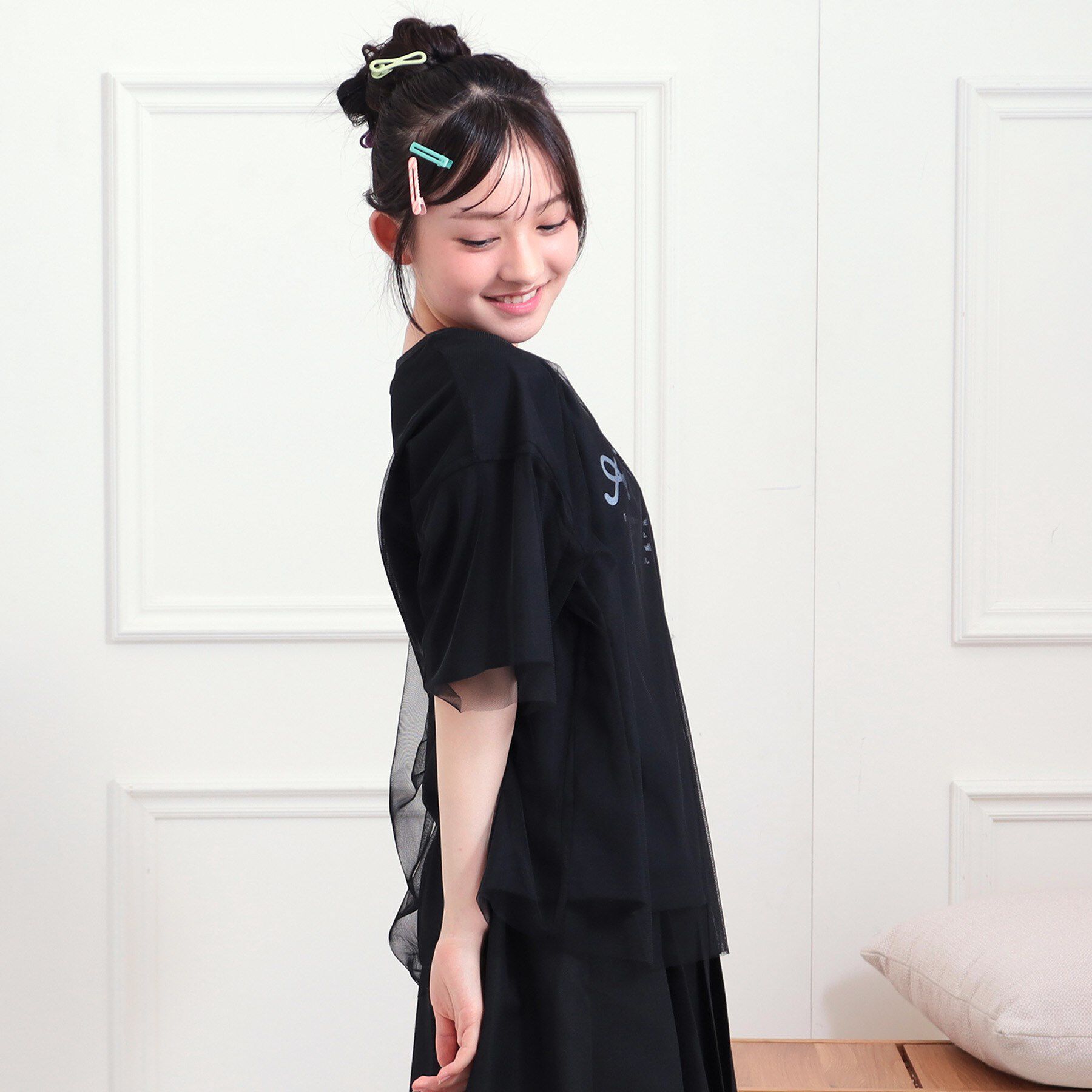 PINK-latte「チュールドッキングビッグTシャツ」|Tシャツ・カットソー|