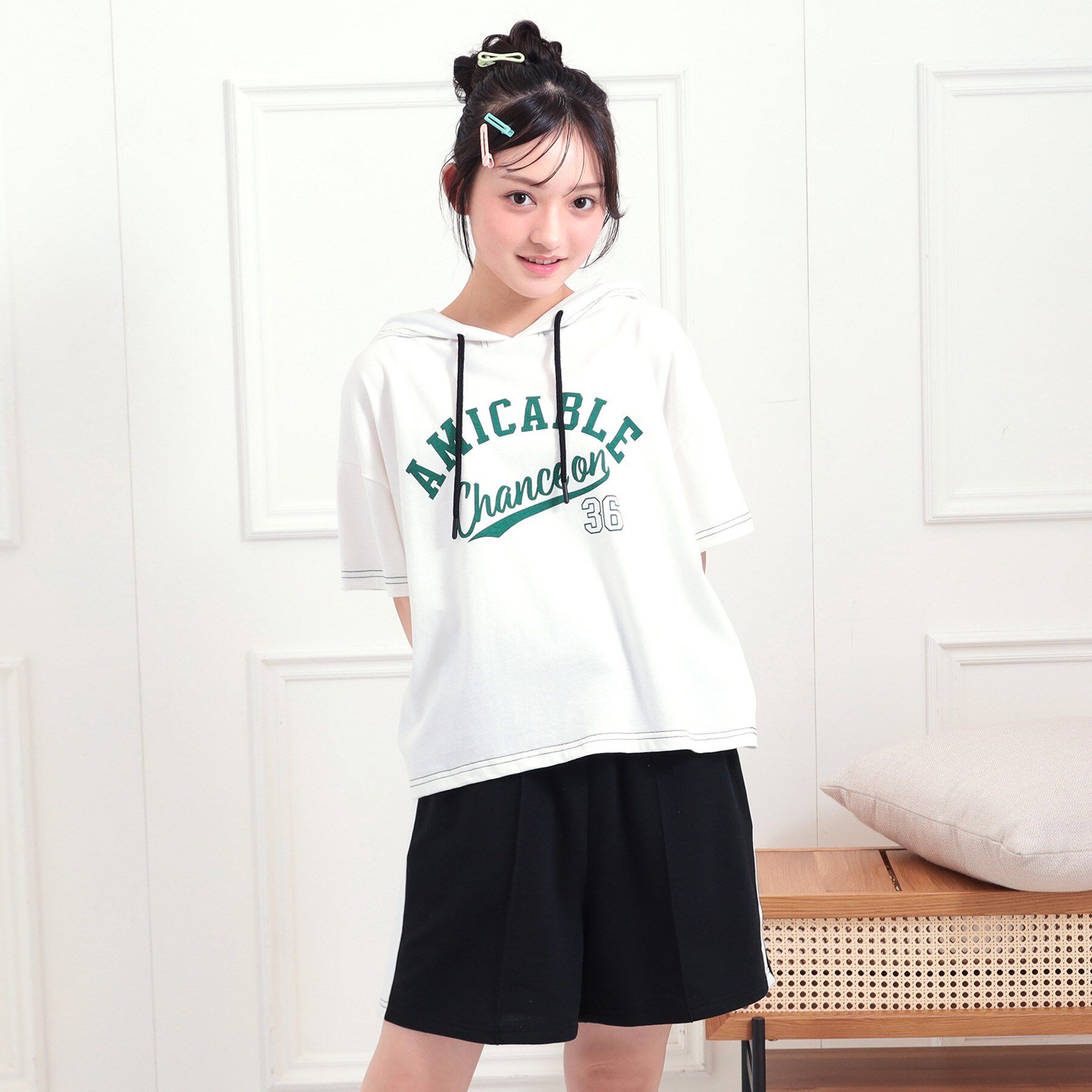 PINK-latte「【セットアップアイテム】半袖パーカ＋ハーフパンツセット」|その他|