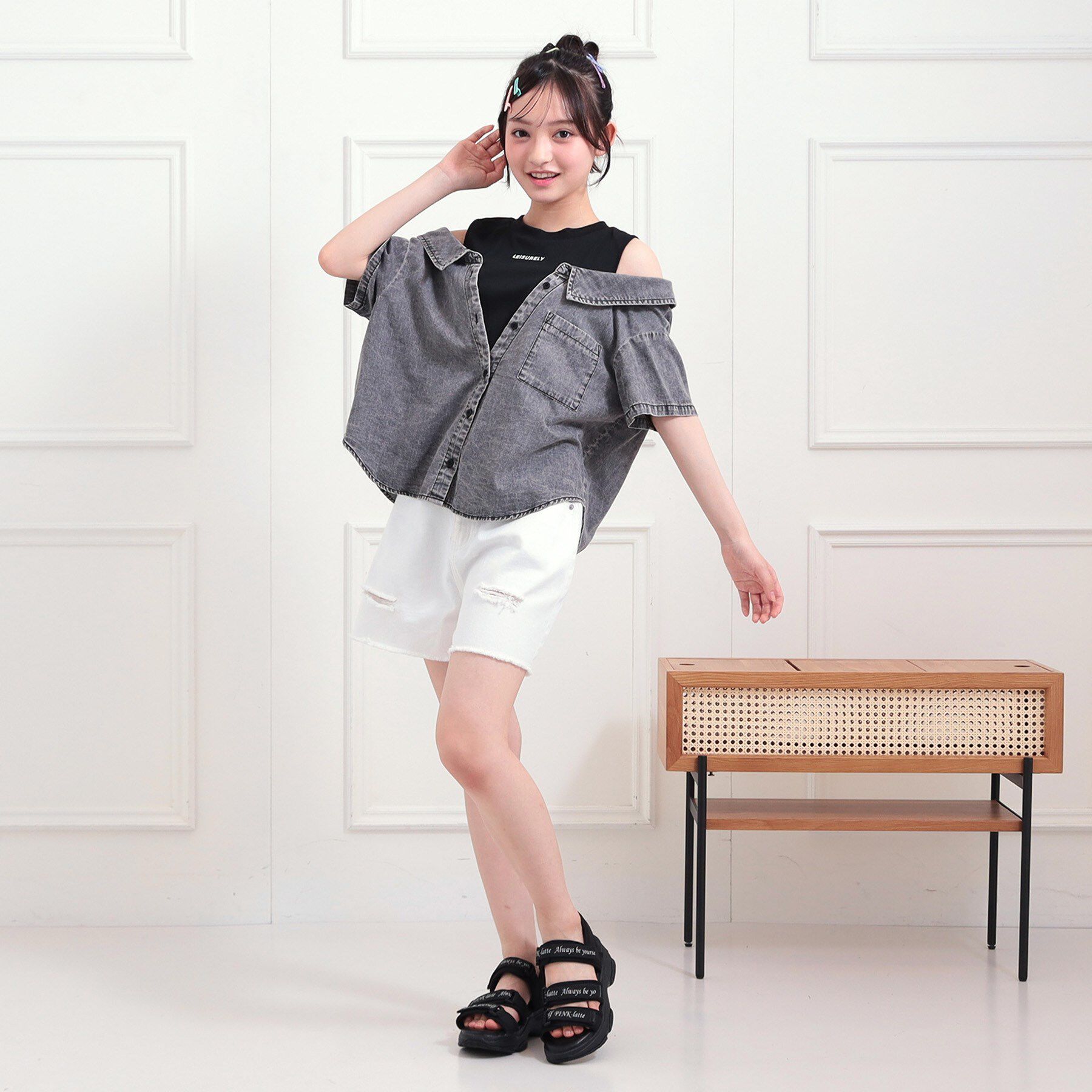 PINK-latte「ダメージショートパンツ」|キュロット|