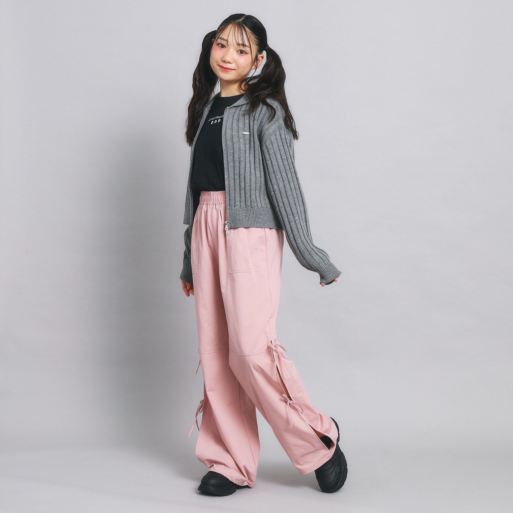 PINK-latte「ダブルジップビッグカラーニット」|カーディガン|