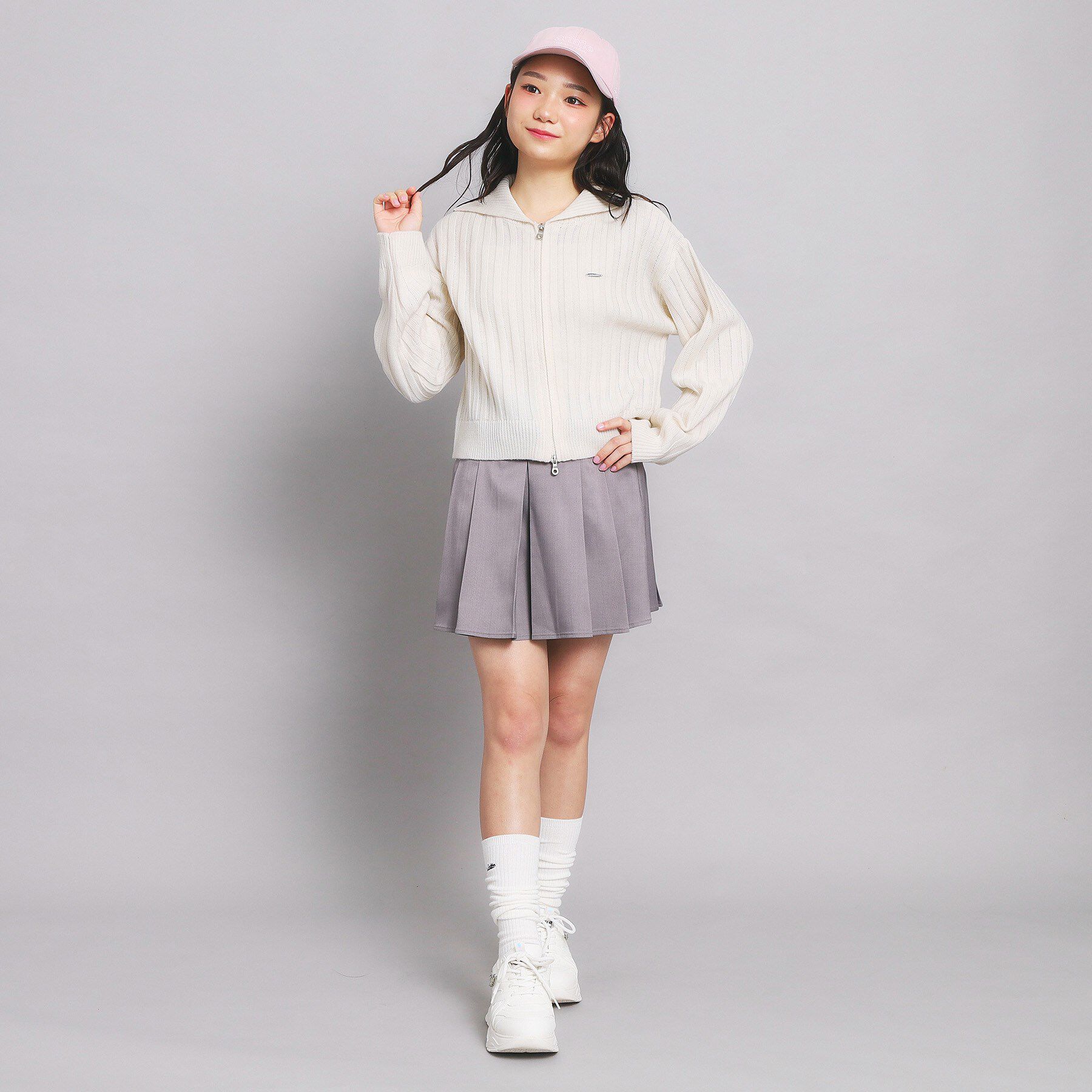 PINK-latte「ダブルジップビッグカラーニット」|カーディガン|