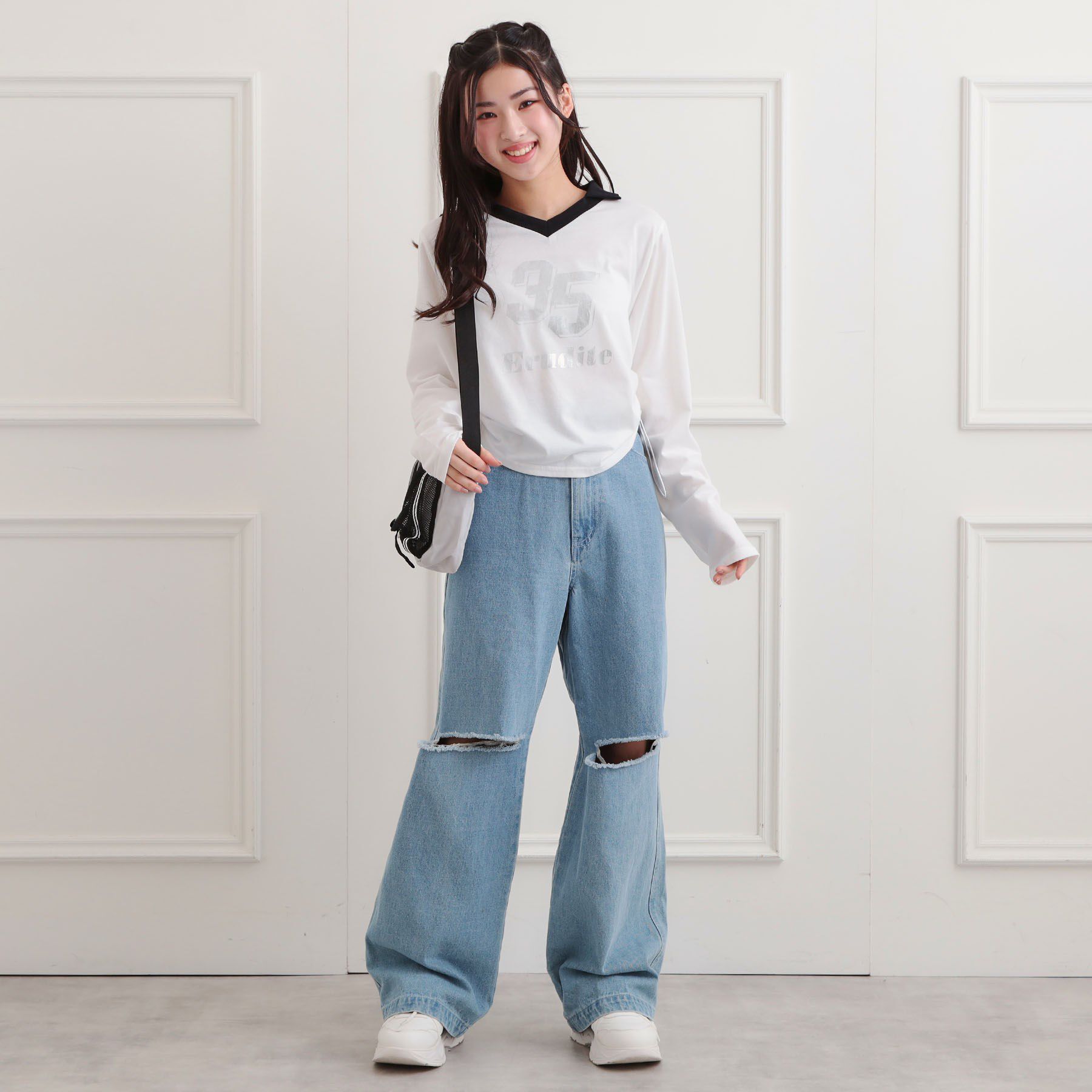 PINK-latte「衿付き箔ナンバーロンT」|Tシャツ・カットソー|