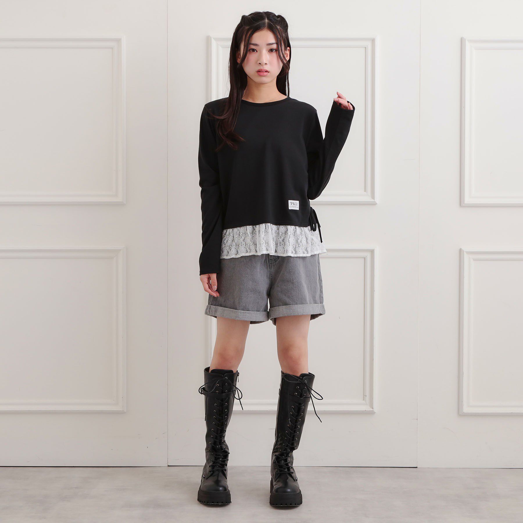 PINK-latte「裾レース脇ドロストトップス」|Tシャツ・カットソー|